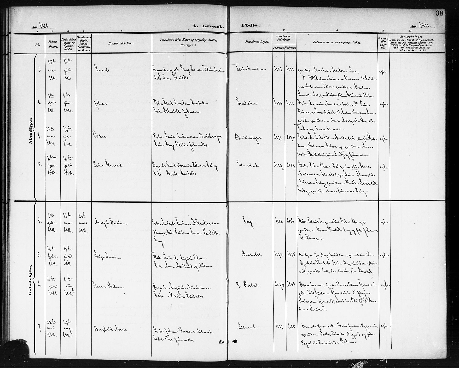 Våler prestekontor Kirkebøker, AV/SAO-A-11083/G/Gb/L0001: Parish register (copy) no. II 1, 1901-1916, p. 38