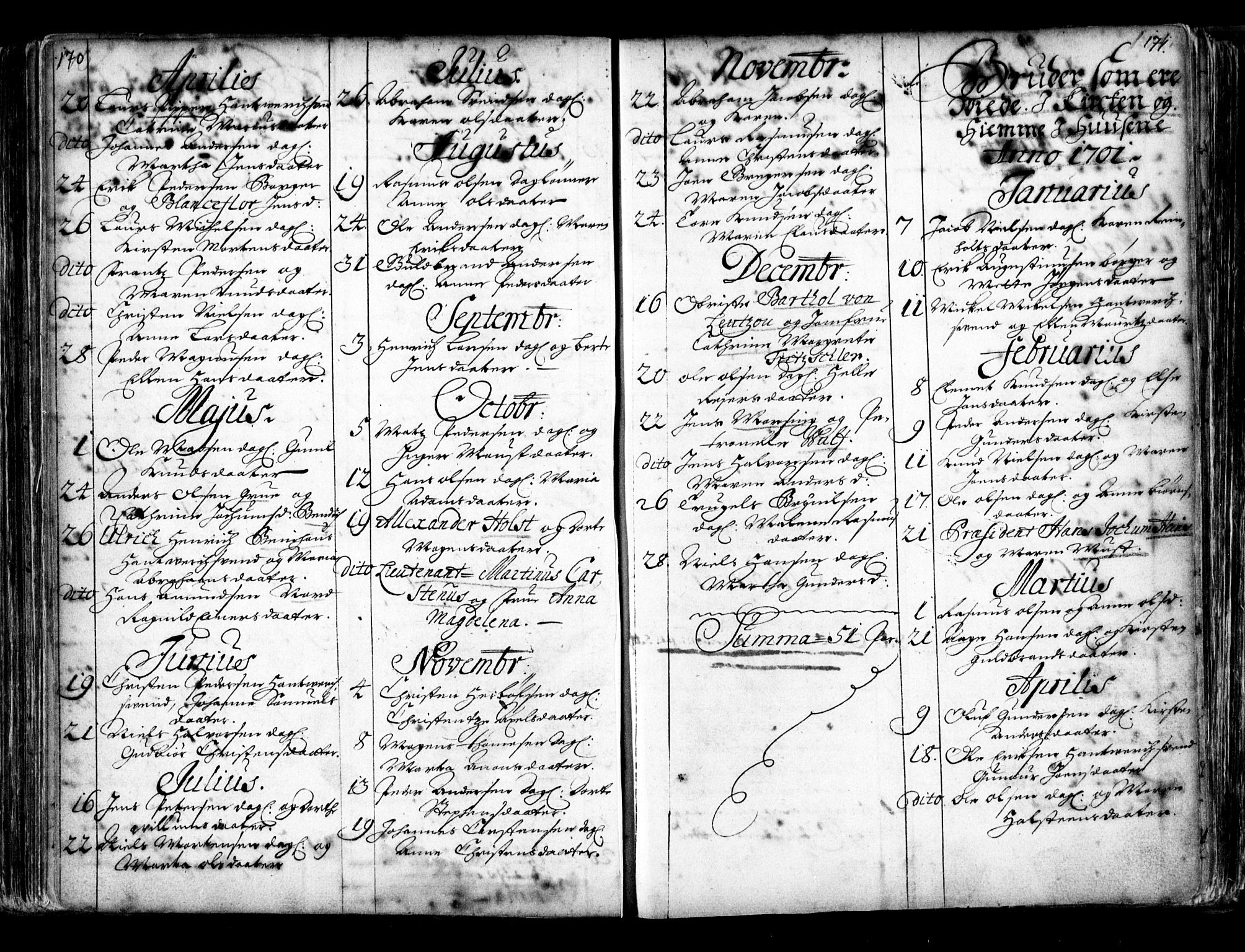 Oslo domkirke Kirkebøker, AV/SAO-A-10752/F/Fa/L0001: Parish register (official) no. 1, 1648-1704, p. 170-171