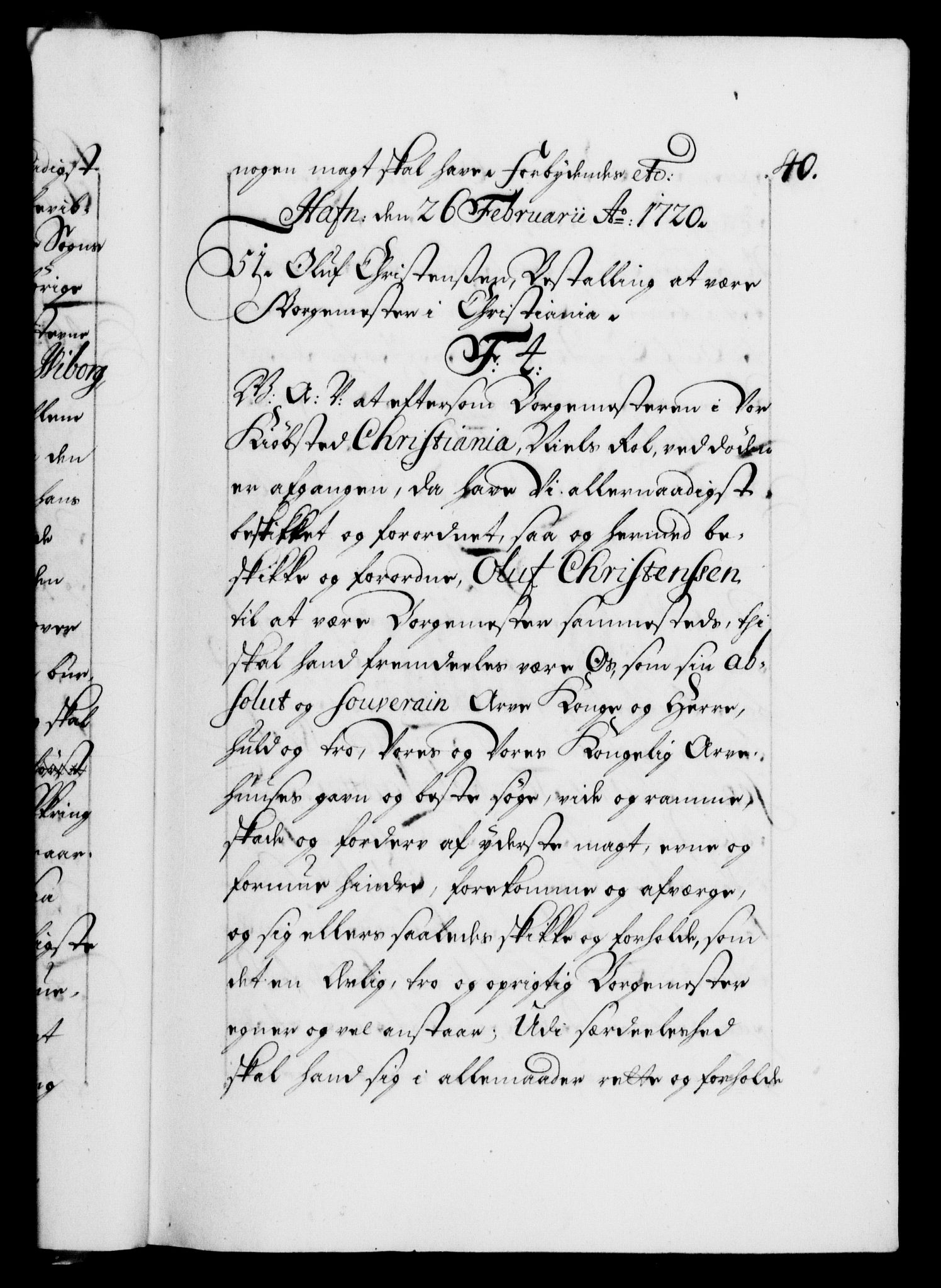 Danske Kanselli 1572-1799, AV/RA-EA-3023/F/Fc/Fca/Fcaa/L0023: Norske registre, 1720-1722, p. 40a