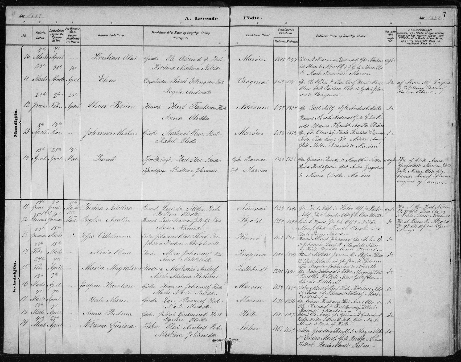 Manger sokneprestembete, AV/SAB-A-76801/H/Hab: Parish register (copy) no. B 2, 1882-1890, p. 7