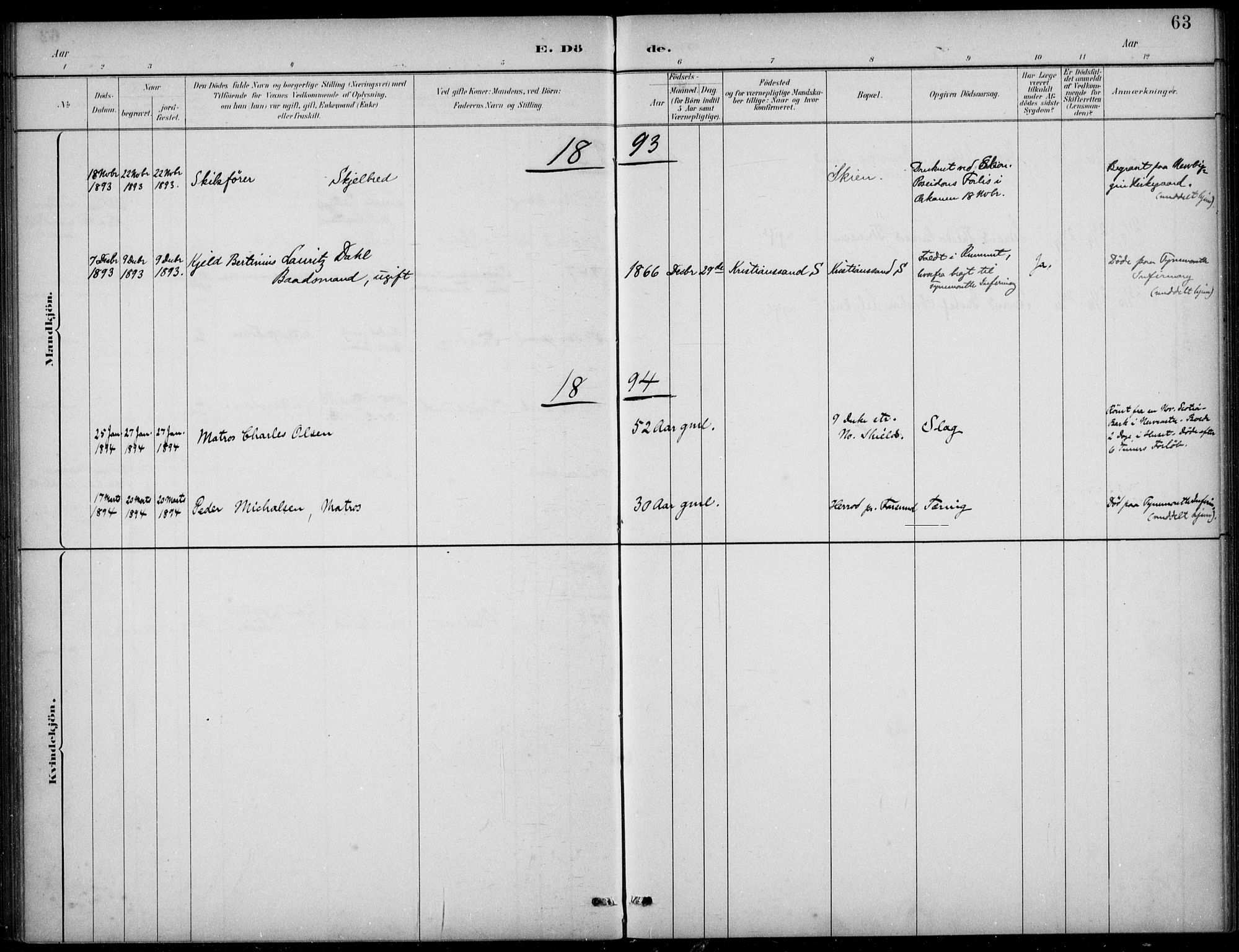 Den norske sjømannsmisjon i utlandet/Tyne-havnene (North Shields og New Castle), SAB/SAB/PA-0101/H/Ha/L0002: Parish register (official) no. A 2, 1883-1938, p. 63