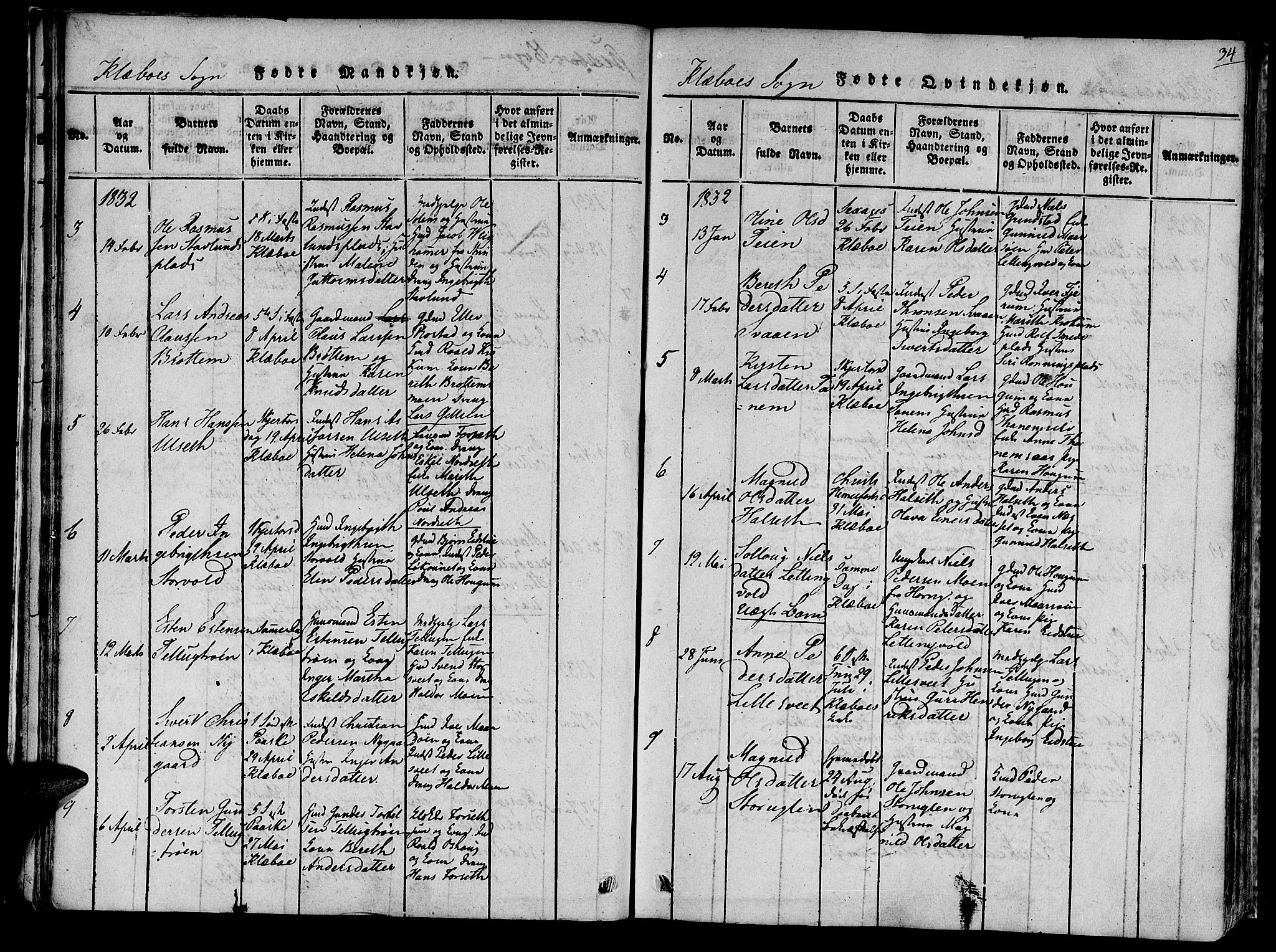 Ministerialprotokoller, klokkerbøker og fødselsregistre - Sør-Trøndelag, AV/SAT-A-1456/618/L0439: Parish register (official) no. 618A04 /1, 1816-1843, p. 34