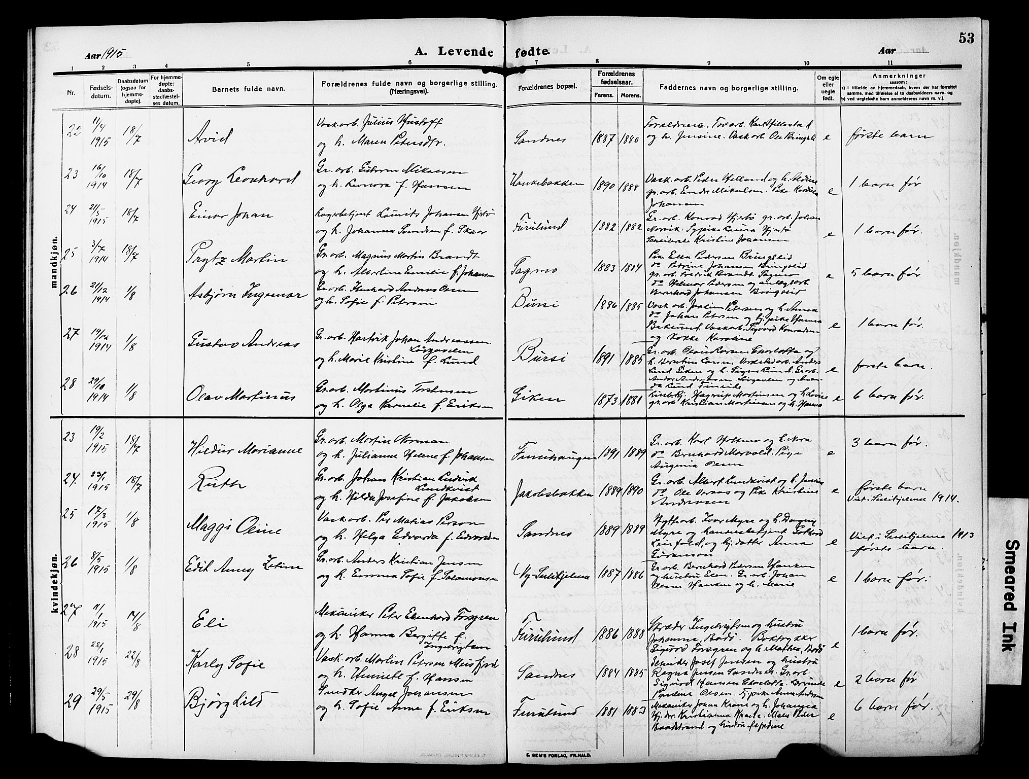 Ministerialprotokoller, klokkerbøker og fødselsregistre - Nordland, AV/SAT-A-1459/850/L0710: Parish register (official) no. 850A02, 1910-1920, p. 53