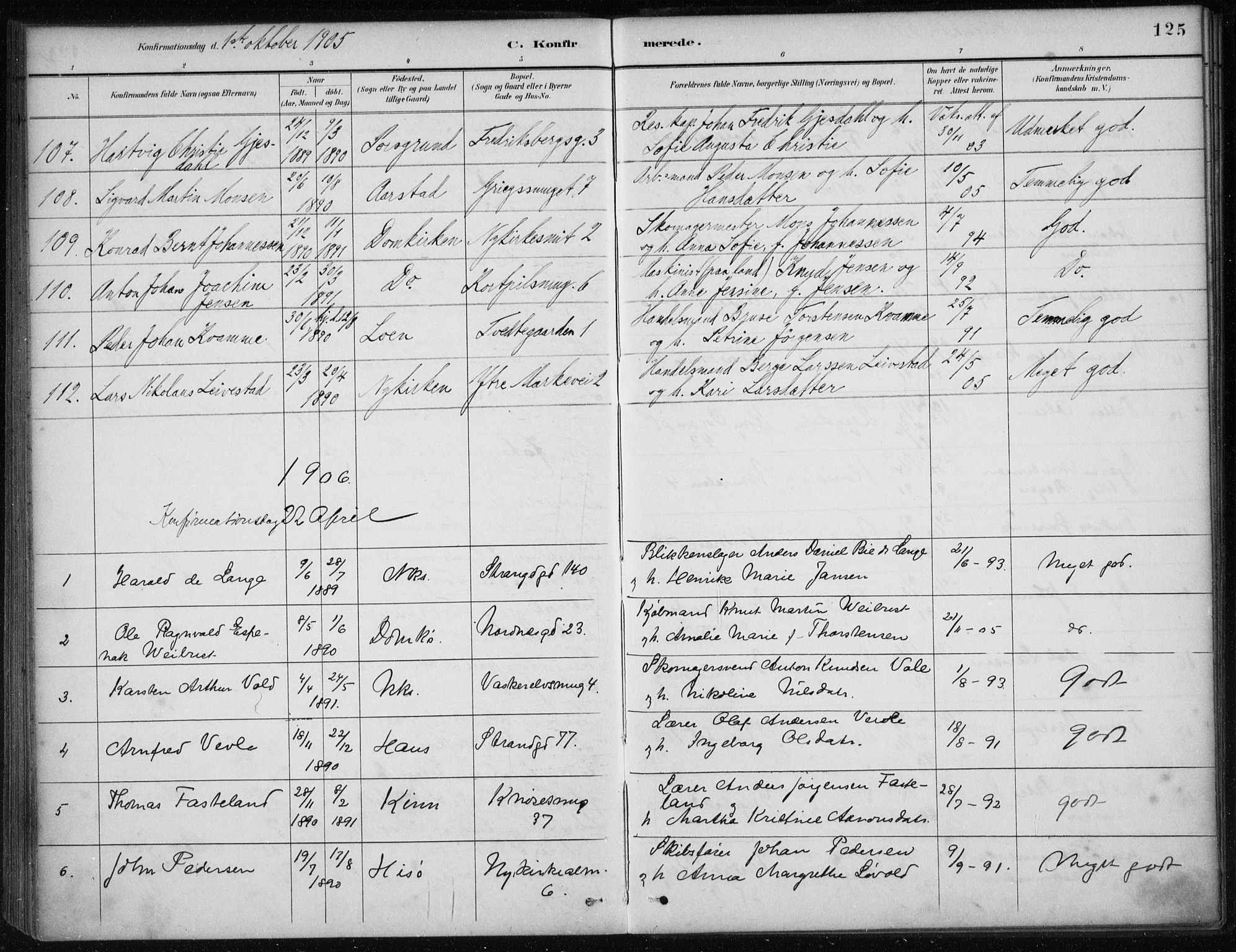 Nykirken Sokneprestembete, SAB/A-77101/H/Haa/L0027: Parish register (official) no. C 6, 1886-1913, p. 125