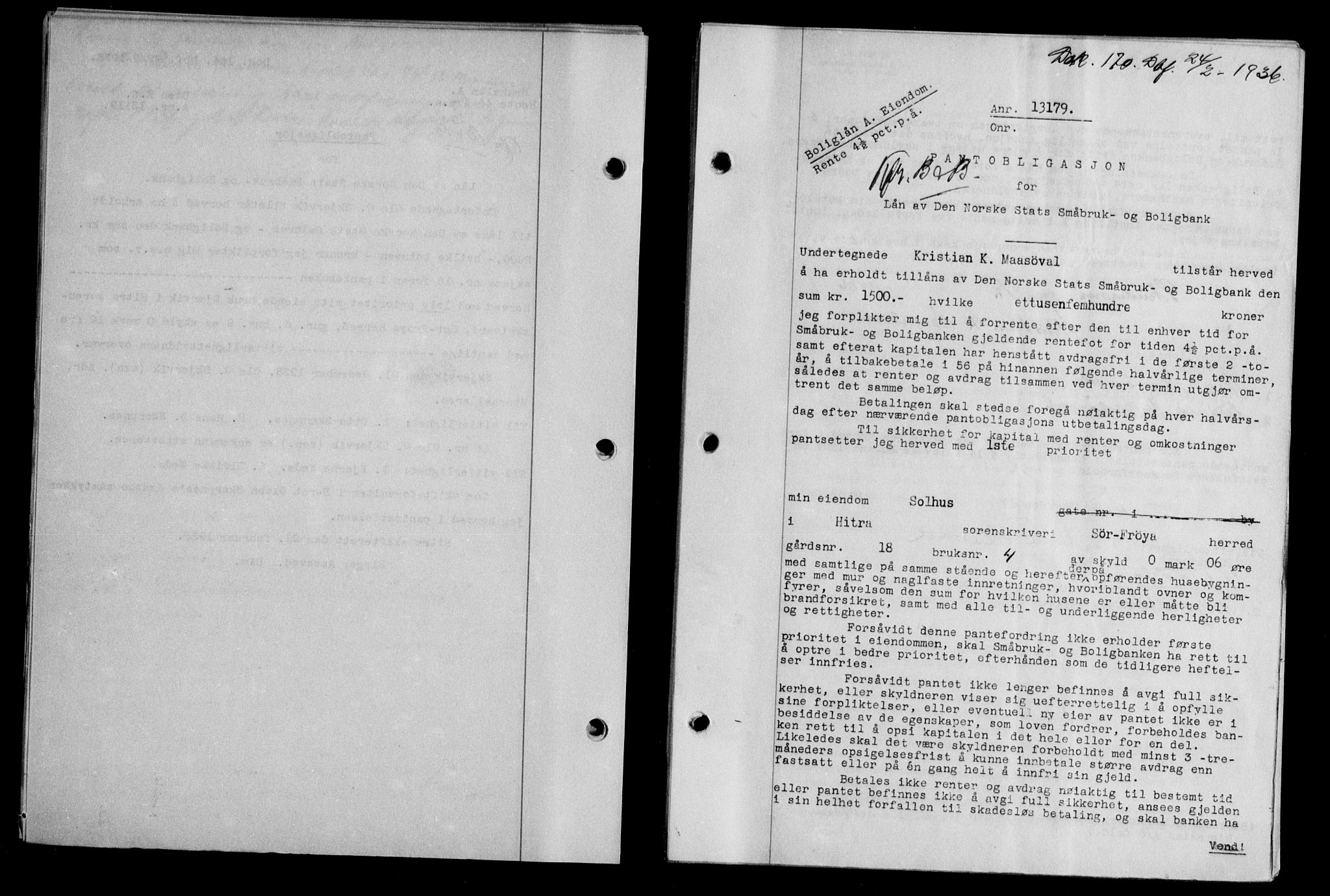 Hitra sorenskriveri, AV/SAT-A-0018/2/2C/2Ca/L0028: Mortgage book no. B-1, 1936-1939, Diary no: : 170/1936