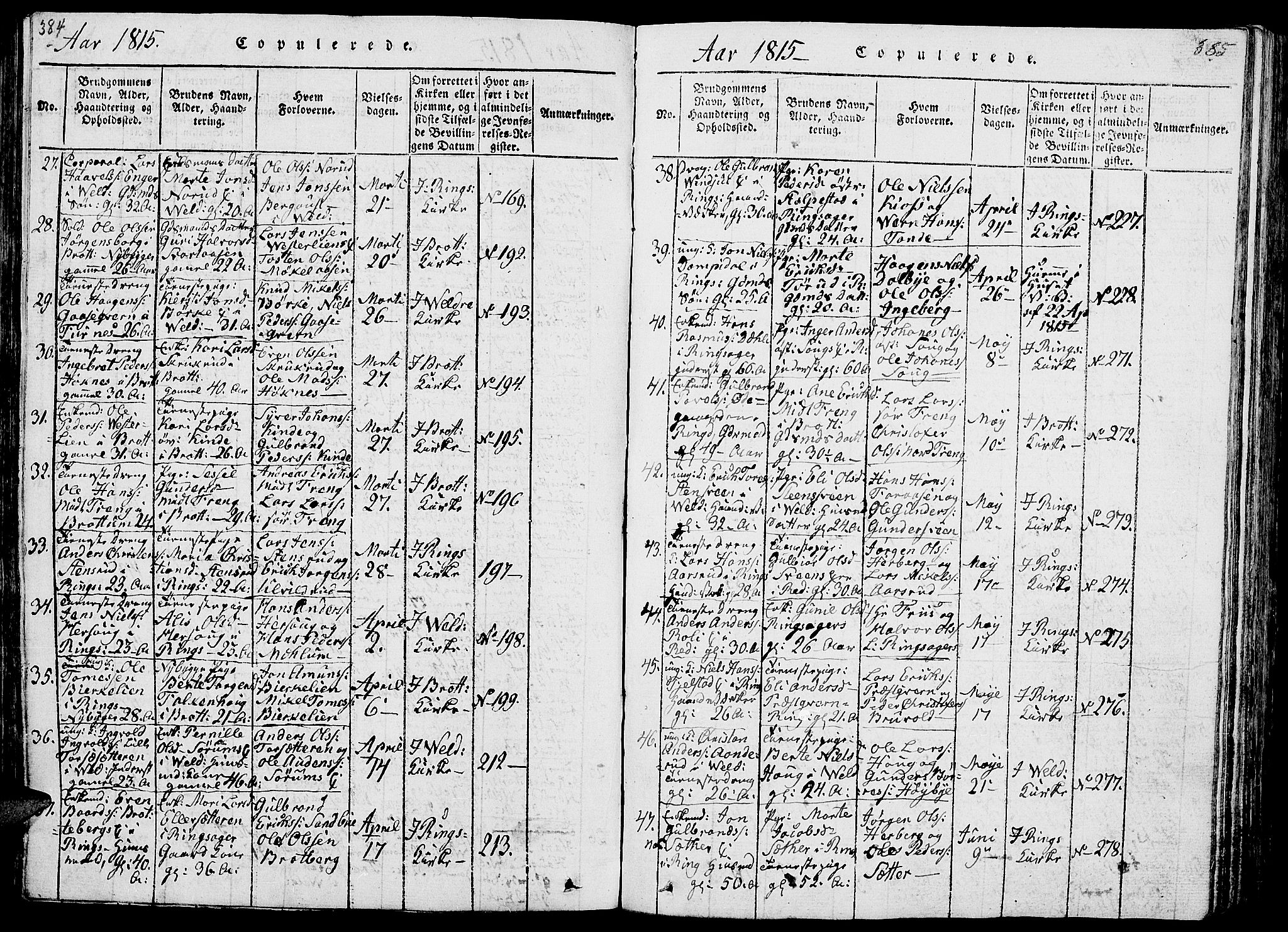 Ringsaker prestekontor, SAH/PREST-014/L/La/L0001: Parish register (copy) no. 1, 1814-1826, p. 384-385