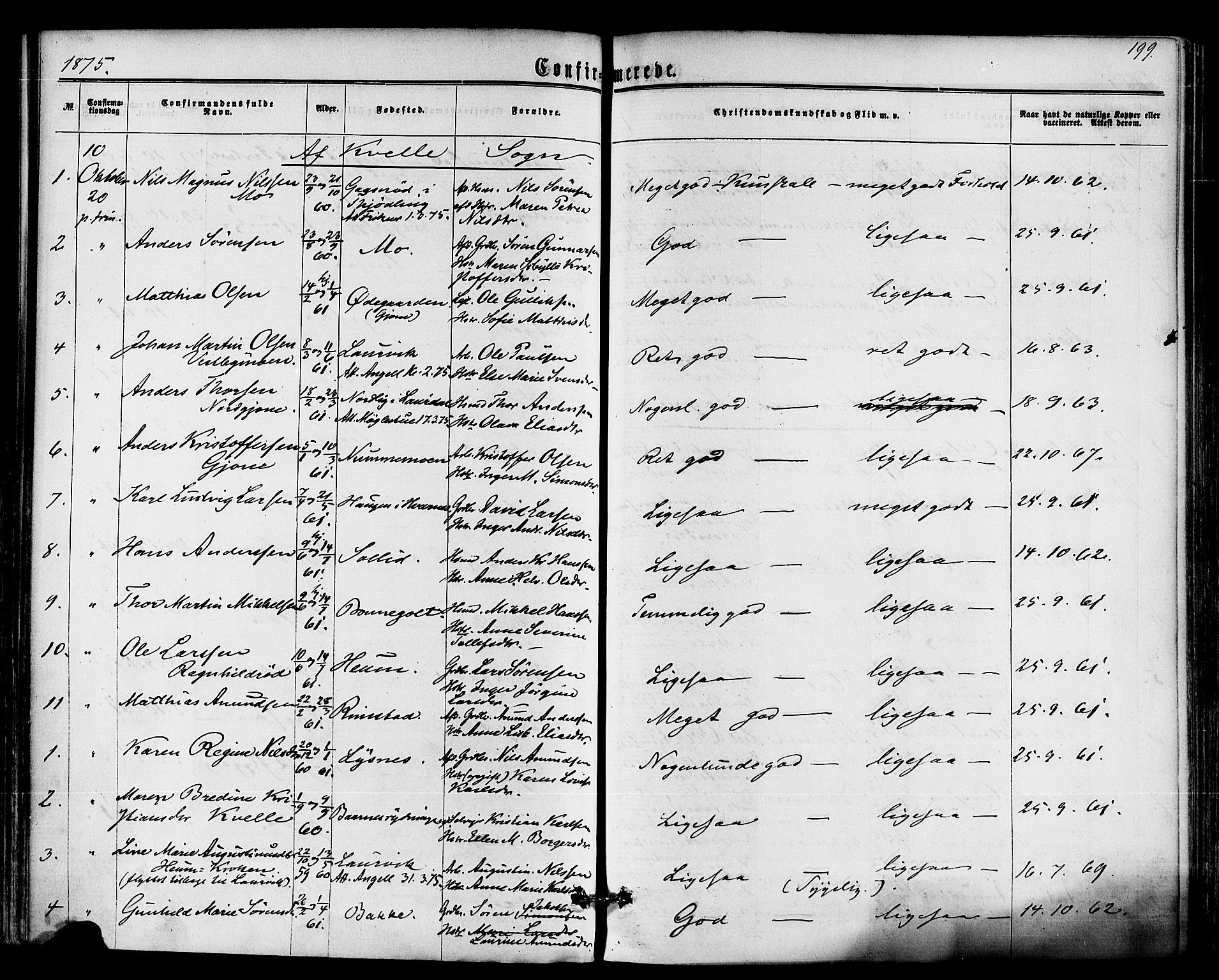 Hedrum kirkebøker, AV/SAKO-A-344/F/Fa/L0008: Parish register (official) no. I 8, 1869-1880, p. 199