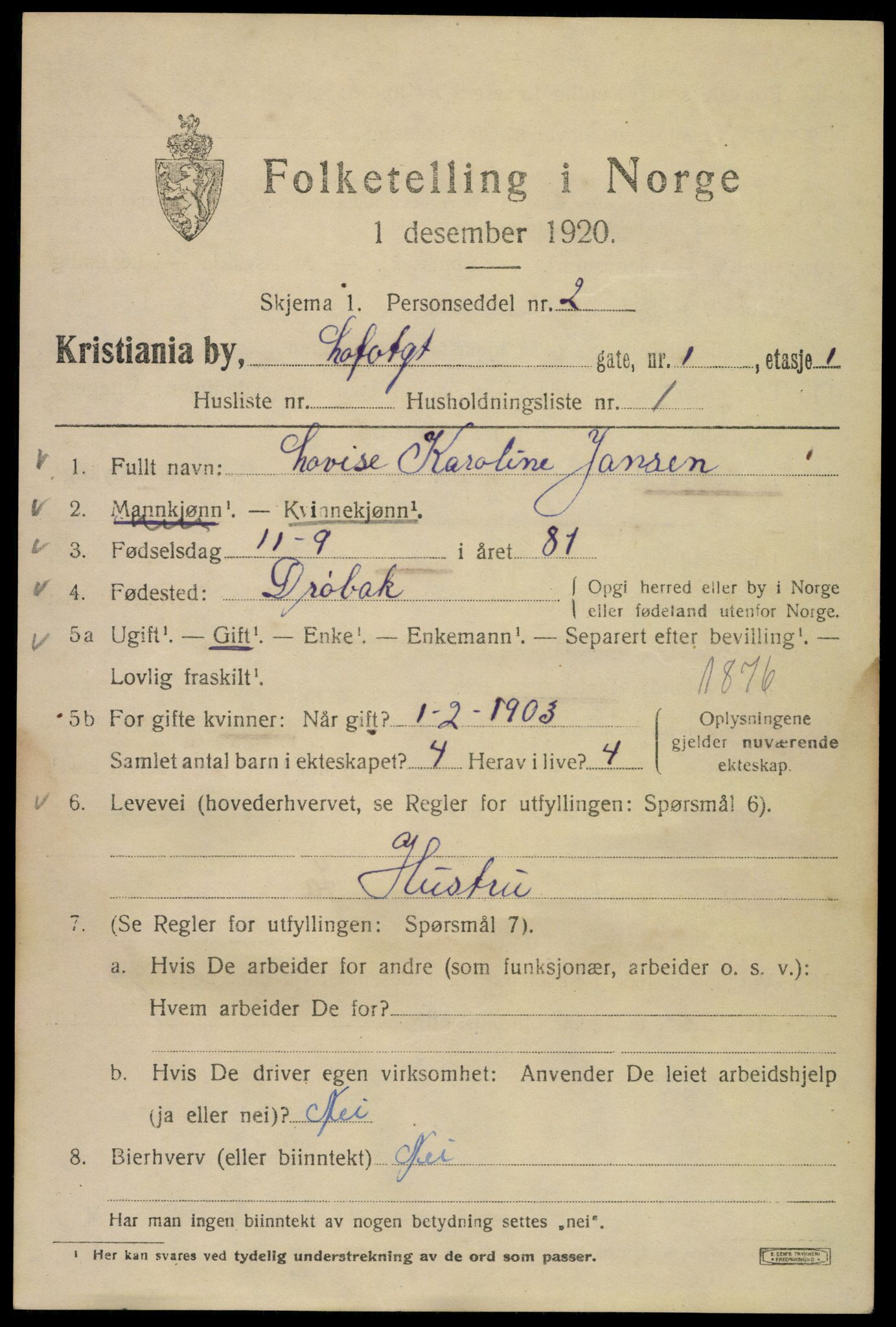 SAO, 1920 census for Kristiania, 1920, p. 366233