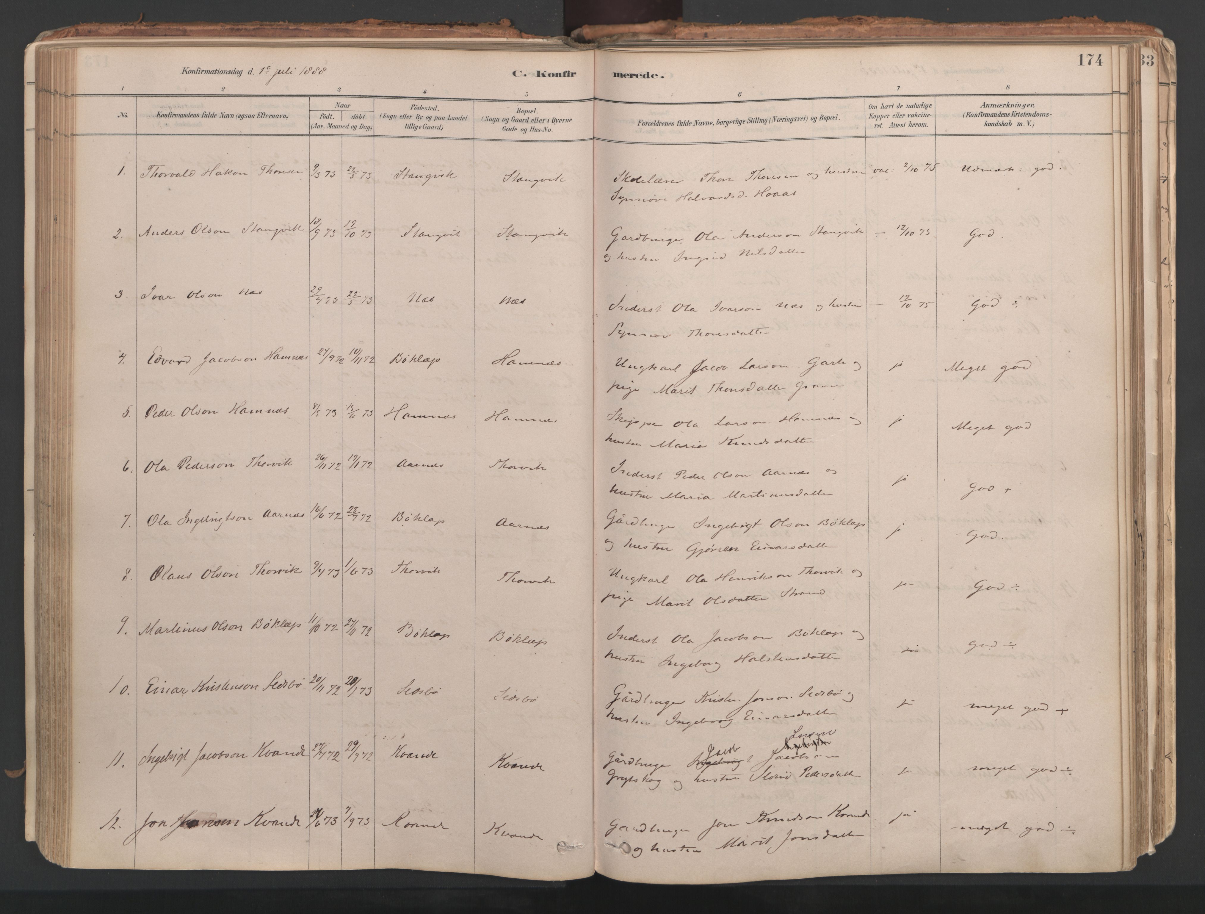 Ministerialprotokoller, klokkerbøker og fødselsregistre - Møre og Romsdal, AV/SAT-A-1454/592/L1029: Parish register (official) no. 592A07, 1879-1902, p. 174