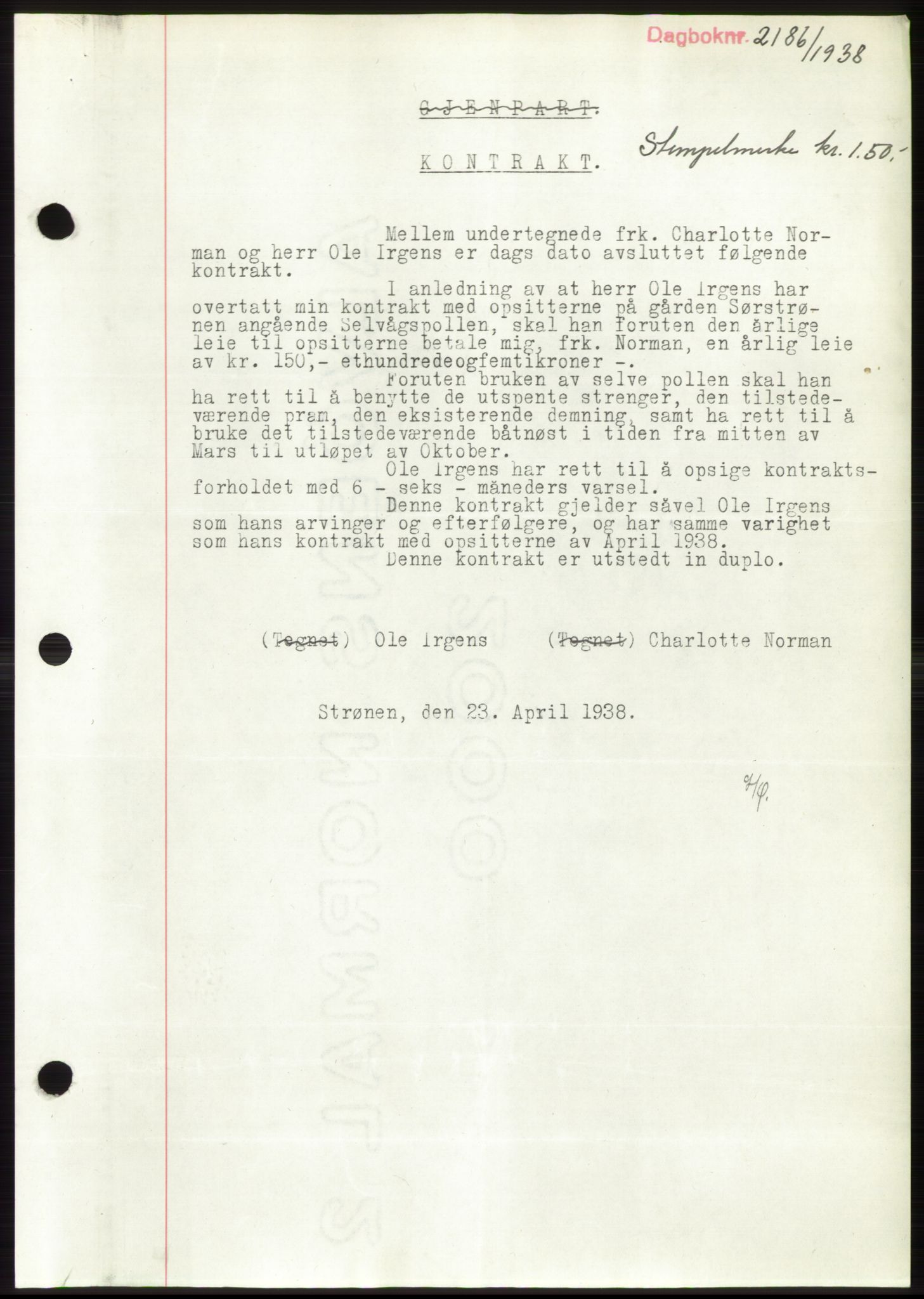 Midhordland sorenskriveri, SAB/A-3001/1/G/Gb/Gbm/L0001: Mortgage book no. B8-43, 1938-1950, Diary no: : 2186/1938