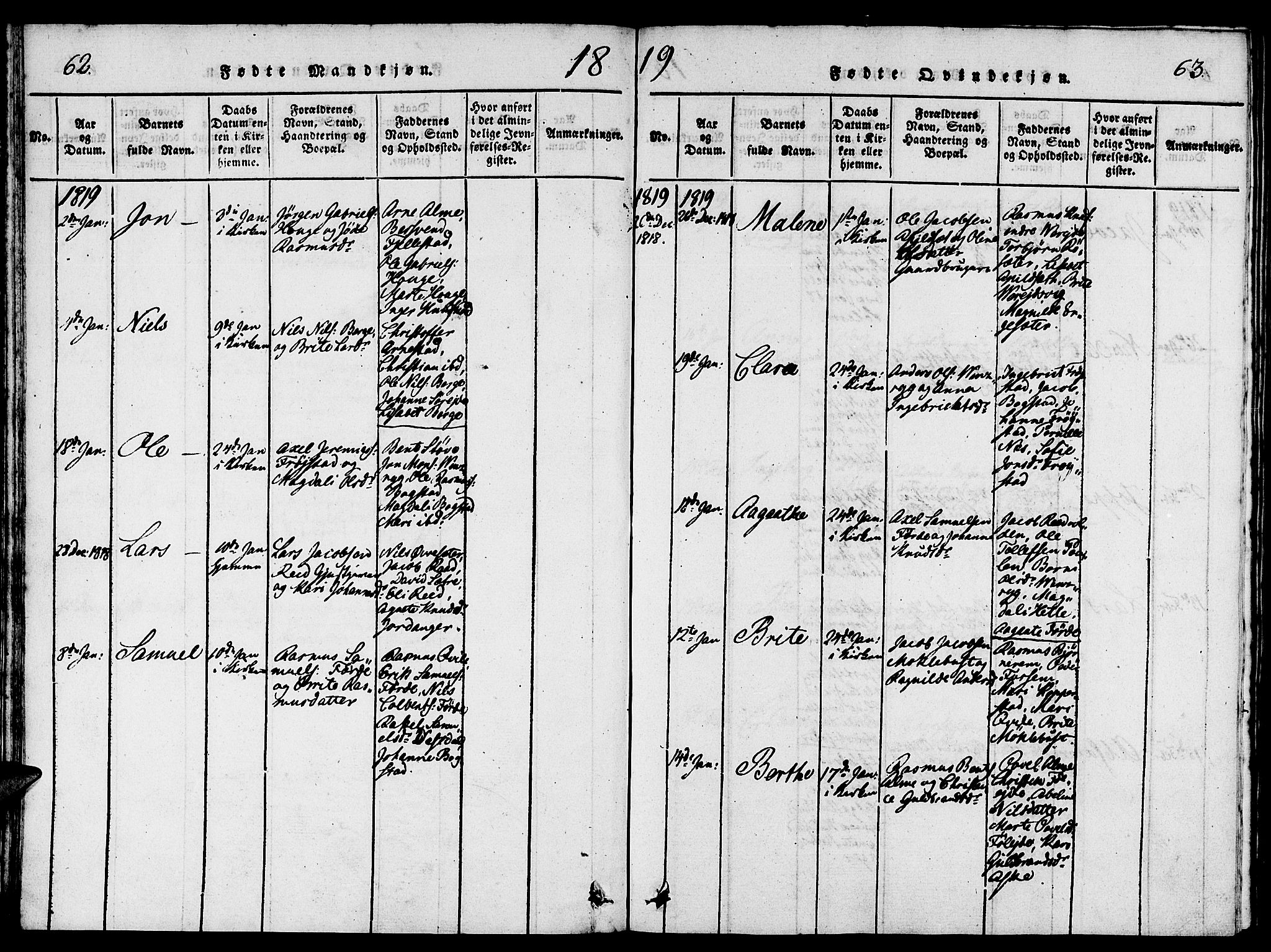 Gloppen sokneprestembete, AV/SAB-A-80101/H/Hab/Haba/L0001: Parish register (copy) no. A 1, 1816-1827, p. 62-63