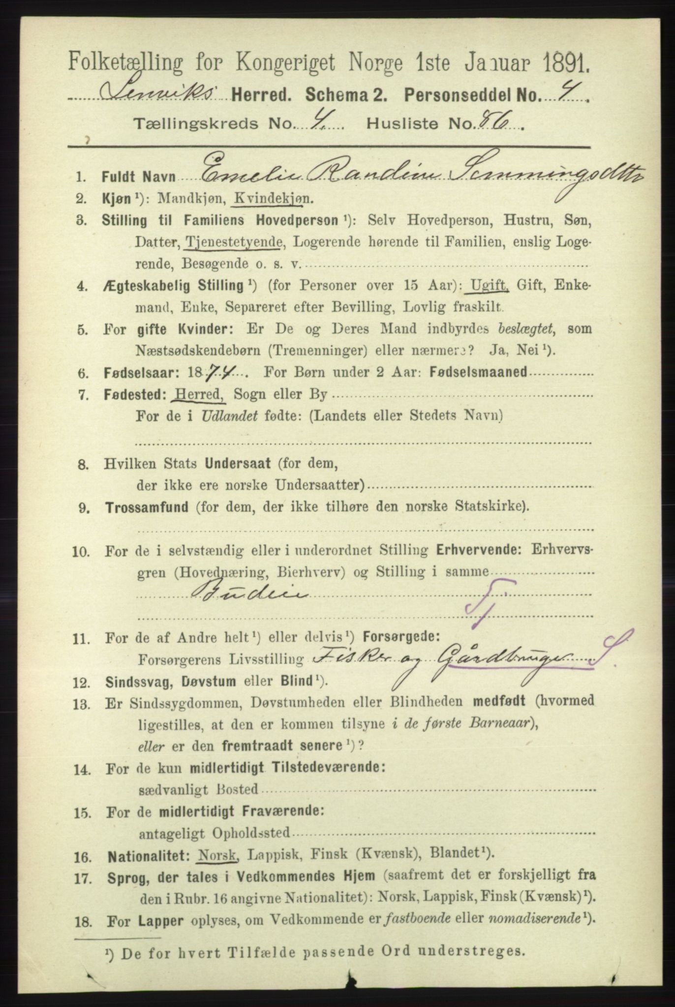 RA, 1891 census for 1931 Lenvik, 1891, p. 2452