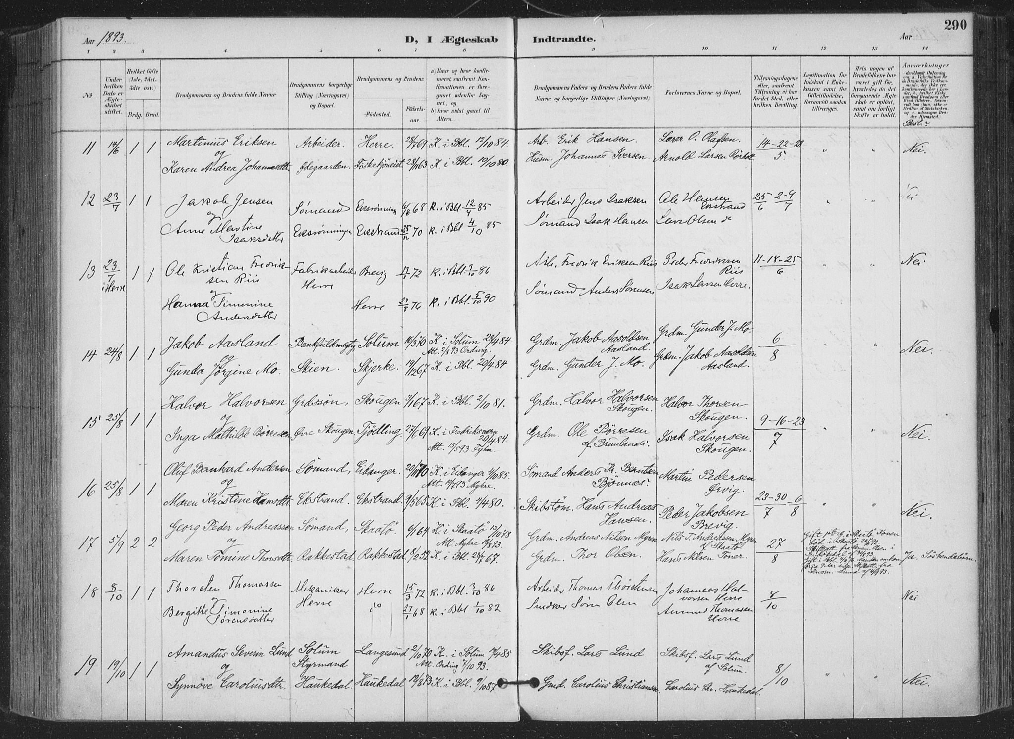 Bamble kirkebøker, AV/SAKO-A-253/F/Fa/L0008: Parish register (official) no. I 8, 1888-1900, p. 290