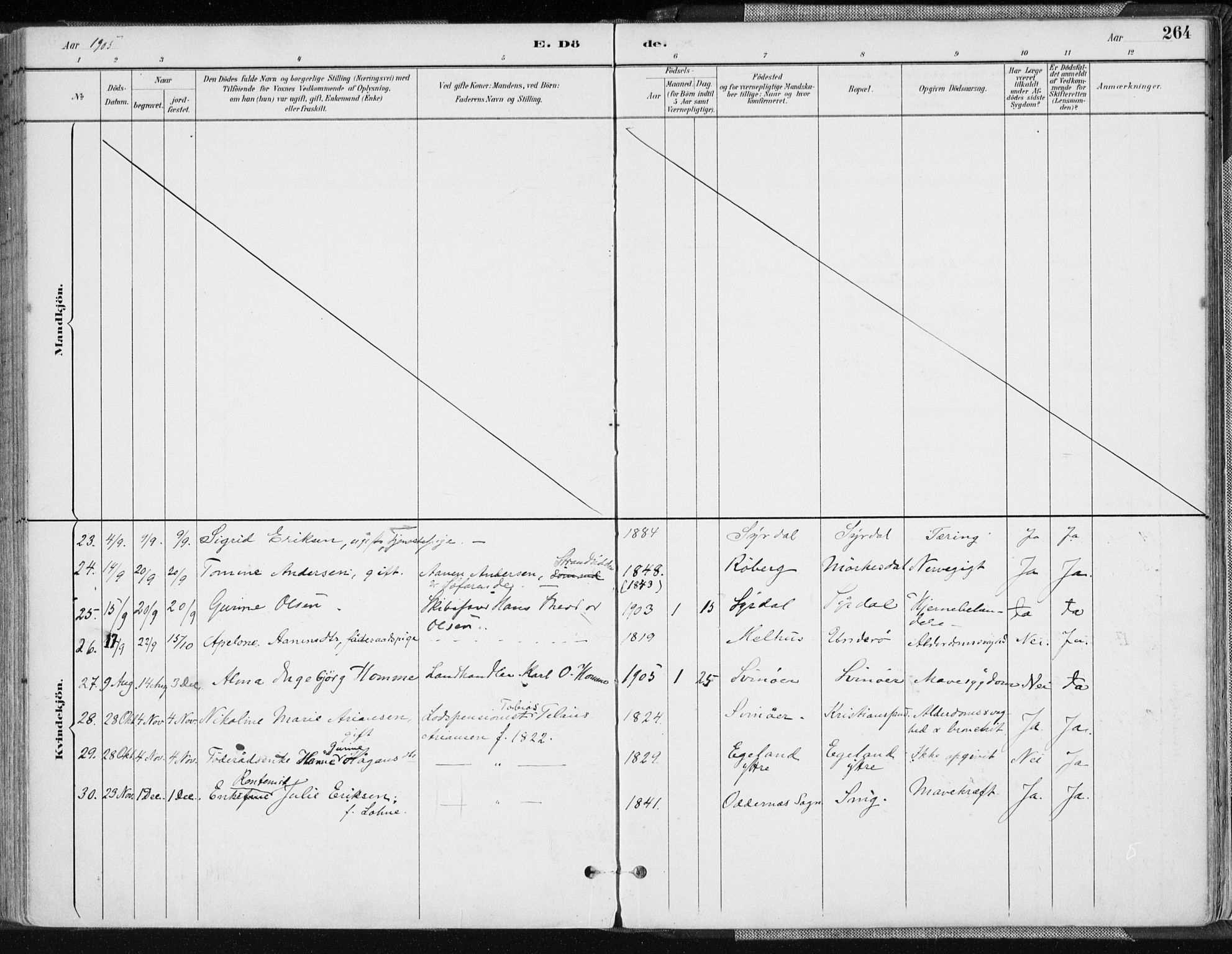 Sør-Audnedal sokneprestkontor, AV/SAK-1111-0039/F/Fa/Fab/L0010: Parish register (official) no. A 10, 1892-1913, p. 264