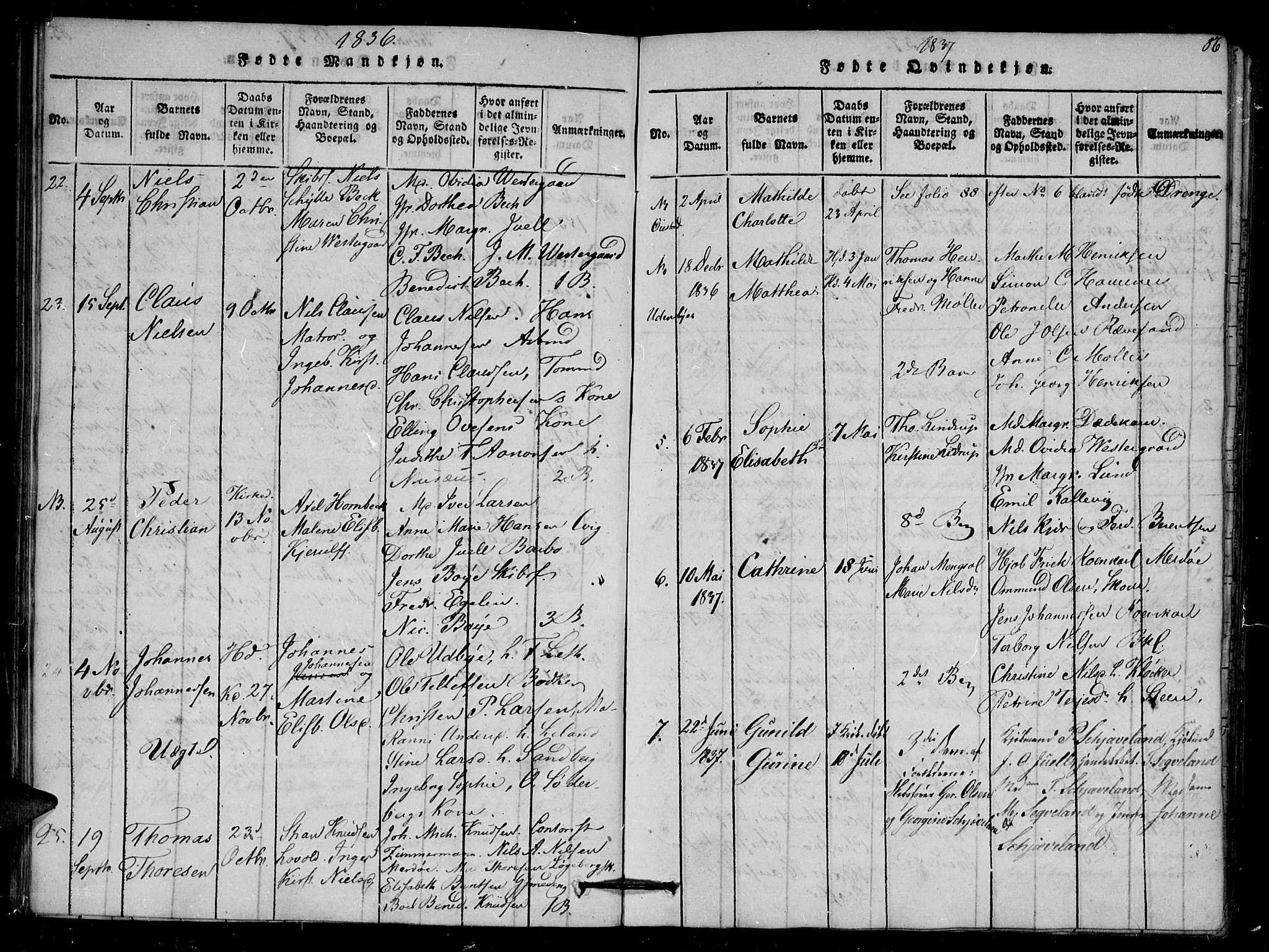 Arendal sokneprestkontor, Trefoldighet, AV/SAK-1111-0040/F/Fb/L0001: Parish register (copy) no. B 1, 1816-1838, p. 86