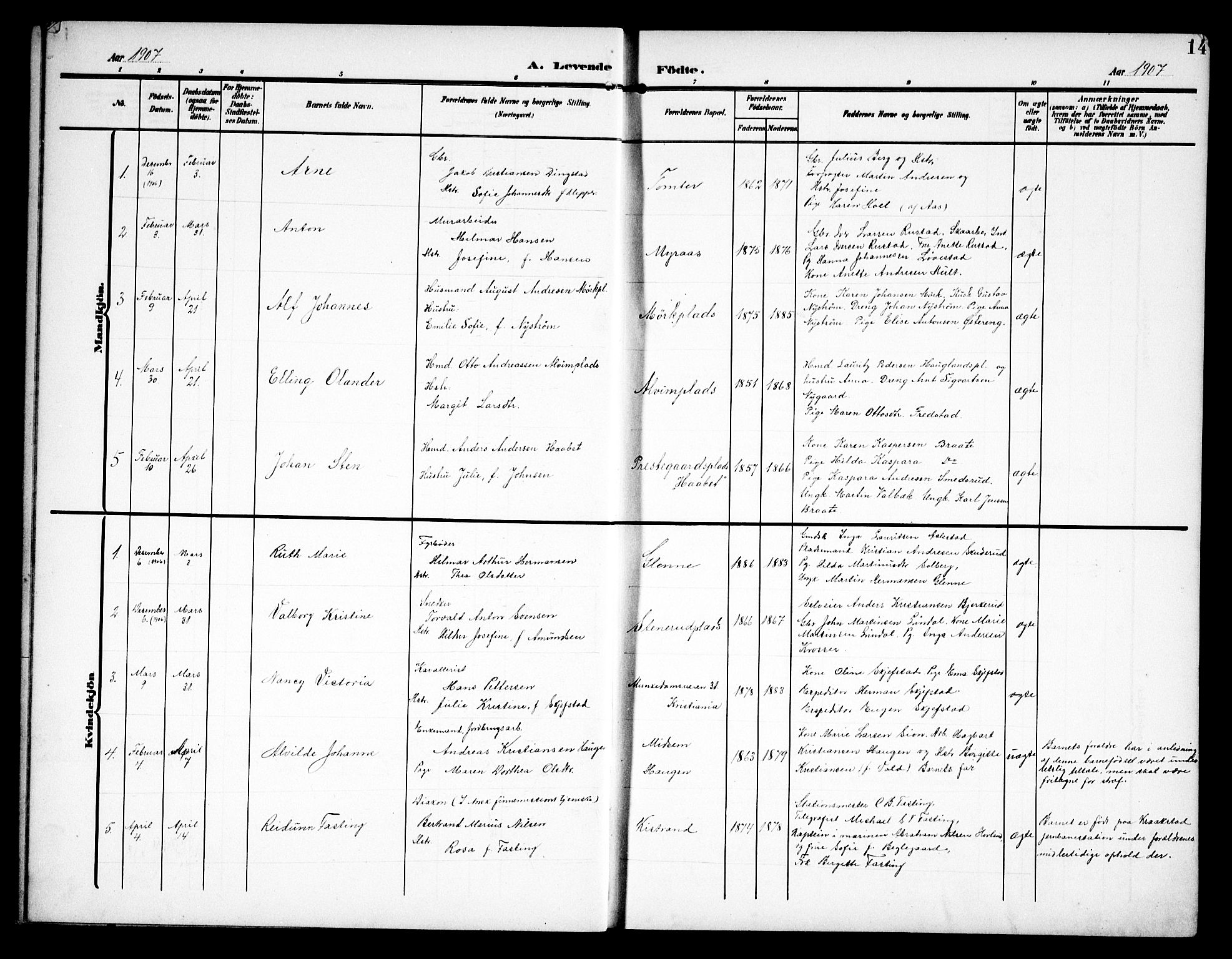 Kråkstad prestekontor Kirkebøker, AV/SAO-A-10125a/G/Ga/L0002: Parish register (copy) no. I 2, 1905-1934, p. 14