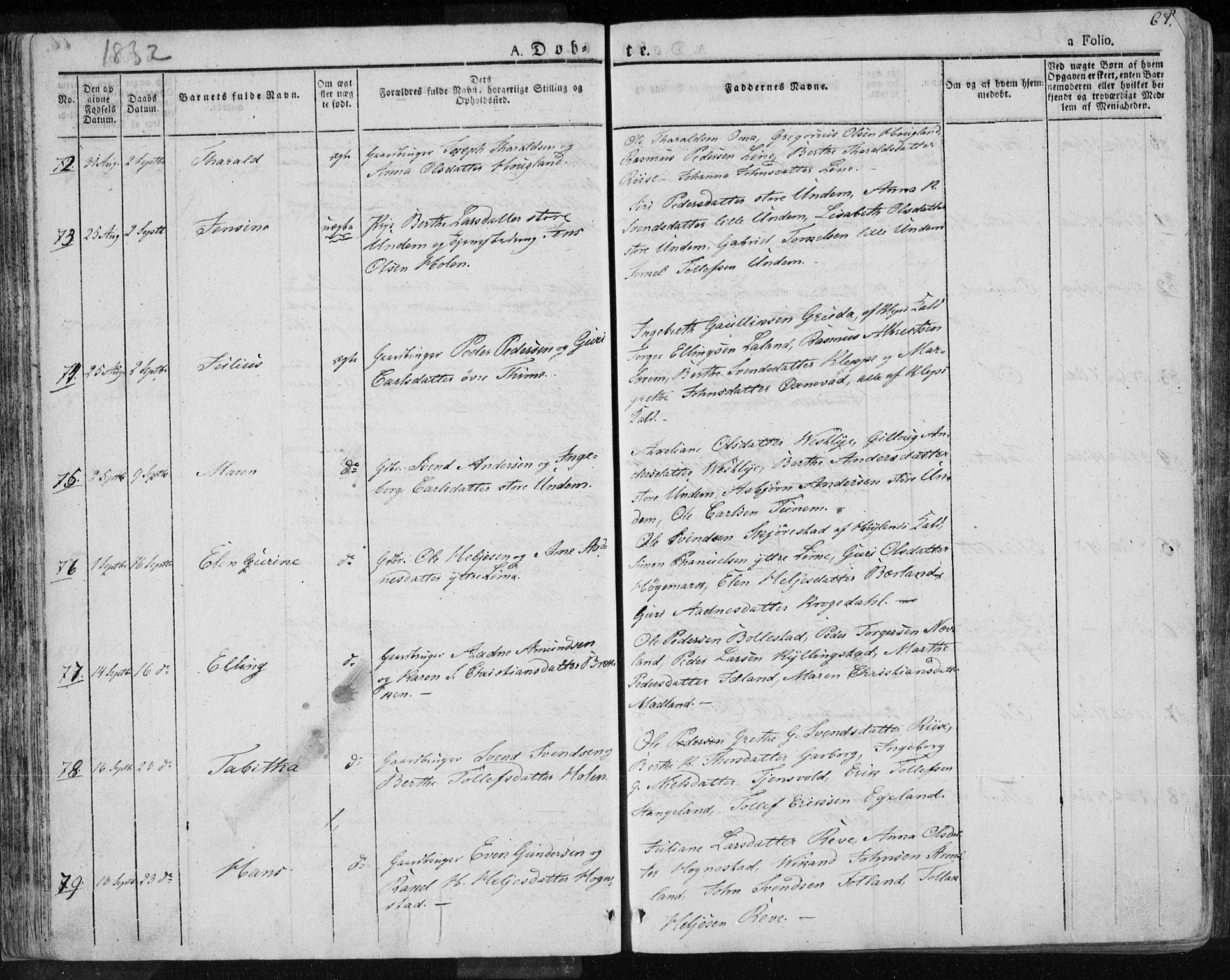 Lye sokneprestkontor, AV/SAST-A-101794/001/30BA/L0004: Parish register (official) no. A 4, 1826-1841, p. 67