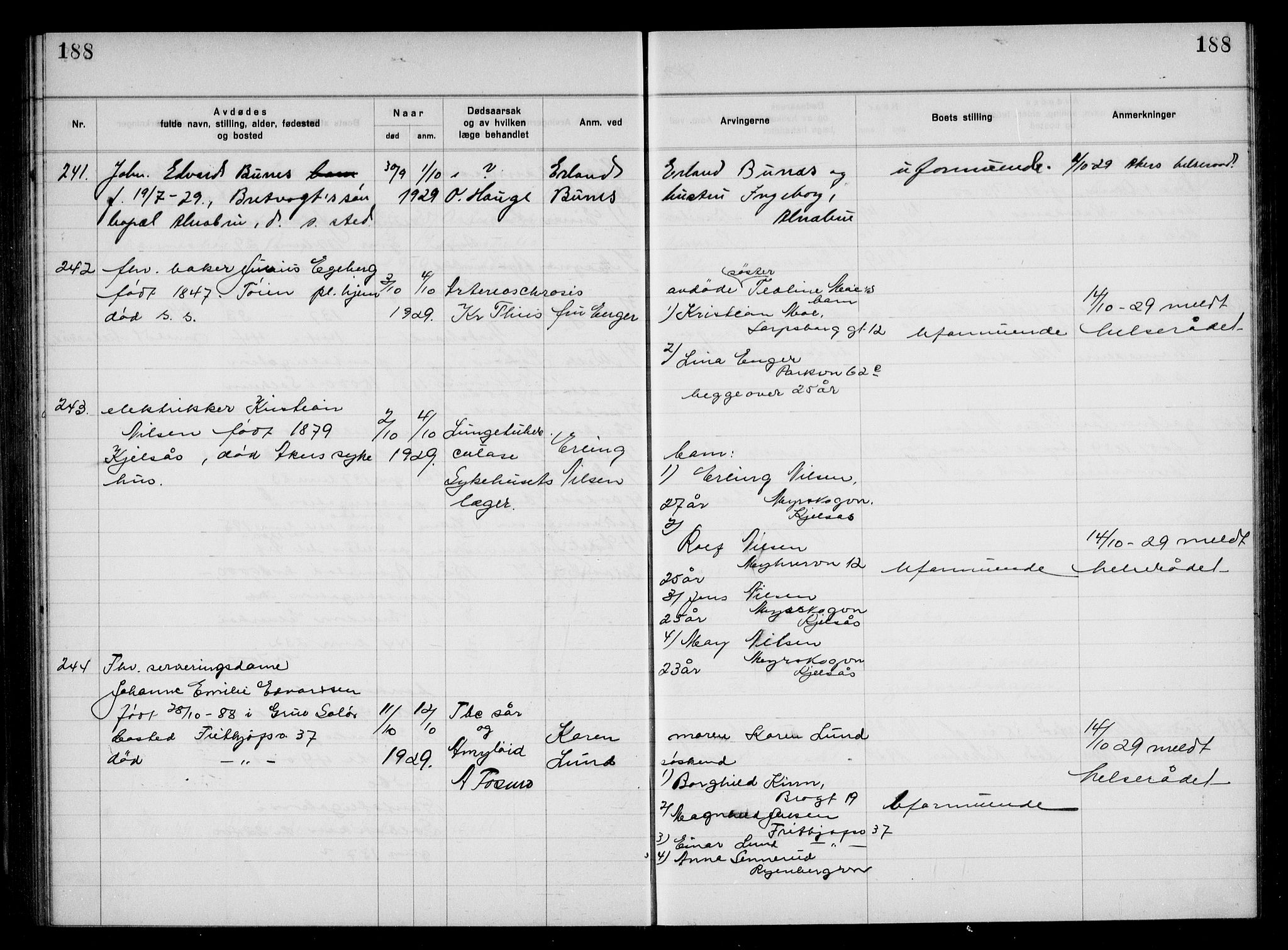 Aker kriminaldommer, skifte- og auksjonsforvalterembete, AV/SAO-A-10452/H/Hb/Hba/Hbac/L0002: Dødsfallsprotokoll for Østre Aker, 1927-1931, p. 188