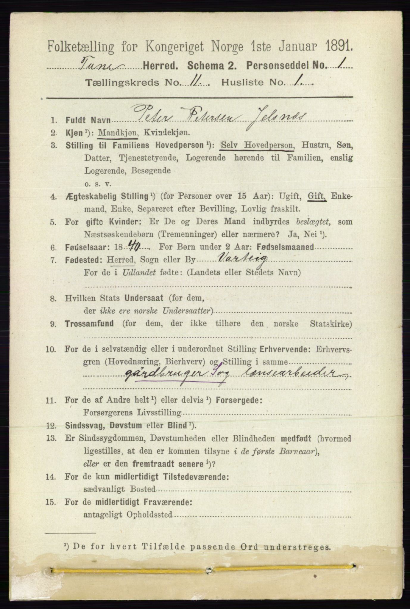 RA, 1891 census for 0130 Tune, 1891, p. 6940