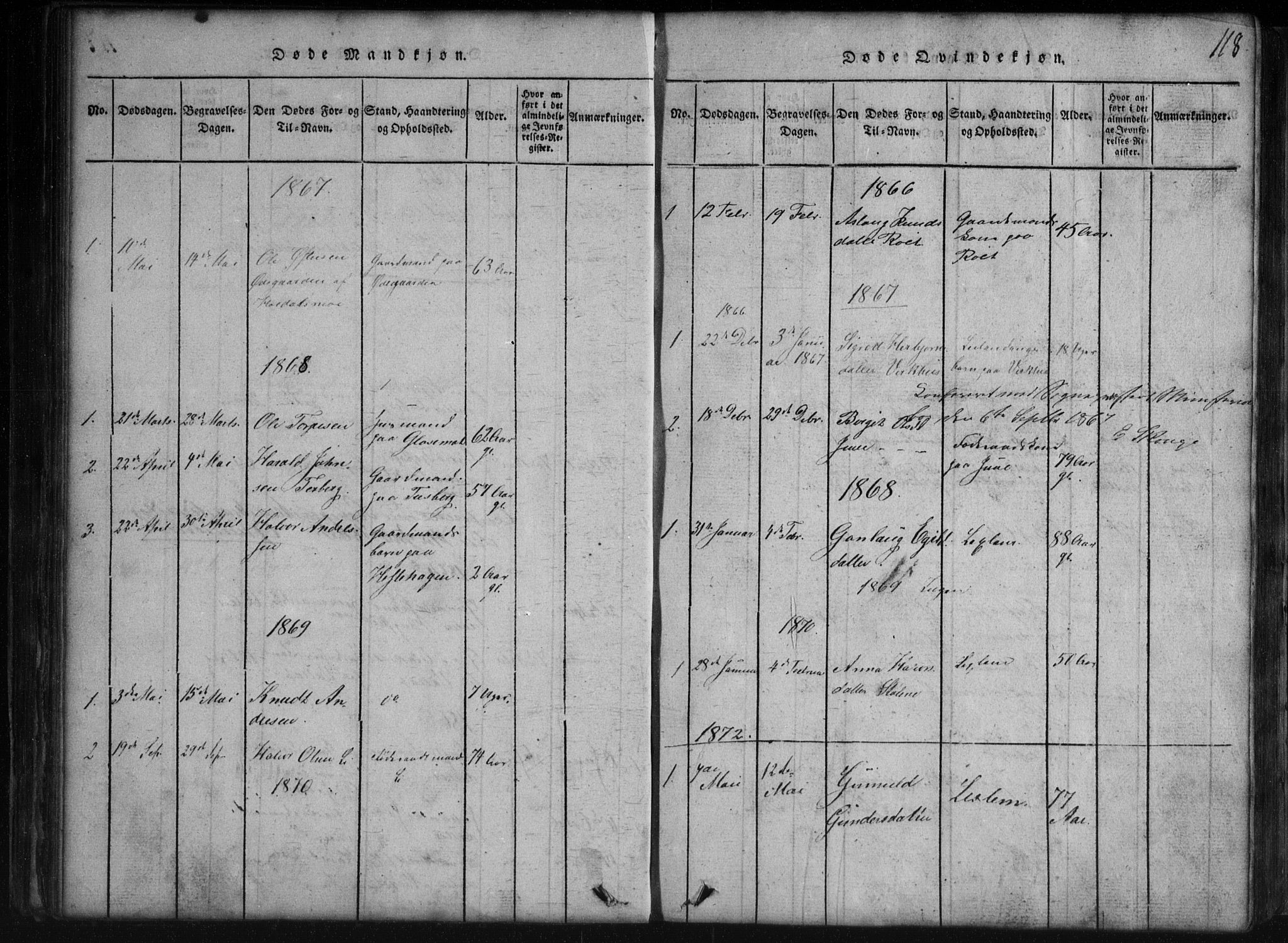 Rauland kirkebøker, SAKO/A-292/G/Gb/L0001: Parish register (copy) no. II 1, 1815-1886, p. 118