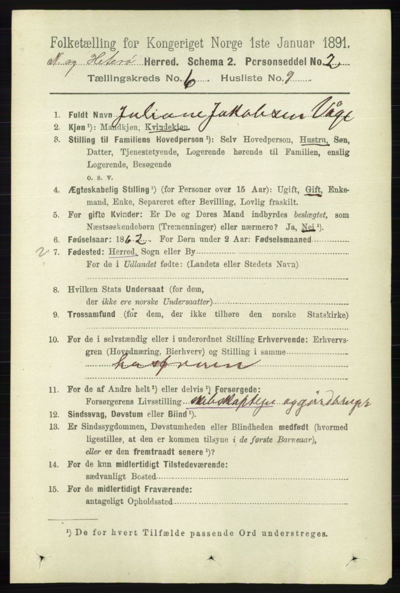 RA, 1891 census for 1043 Hidra og Nes, 1891, p. 2282