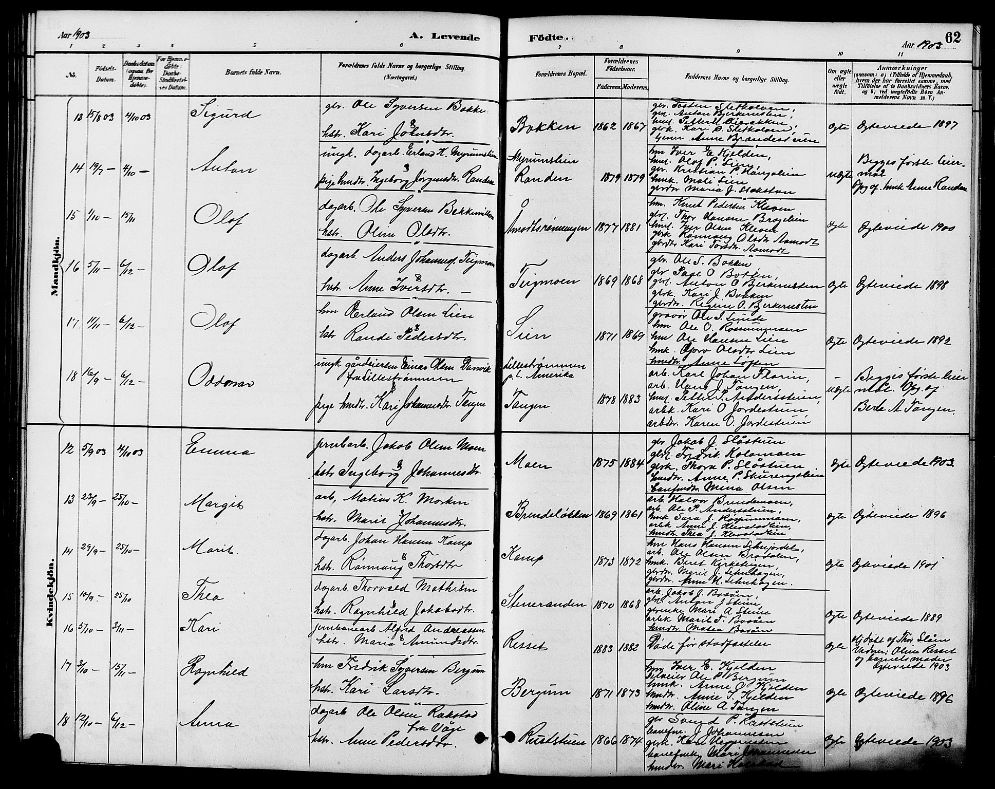 Nord-Fron prestekontor, AV/SAH-PREST-080/H/Ha/Hab/L0006: Parish register (copy) no. 6, 1887-1914, p. 62