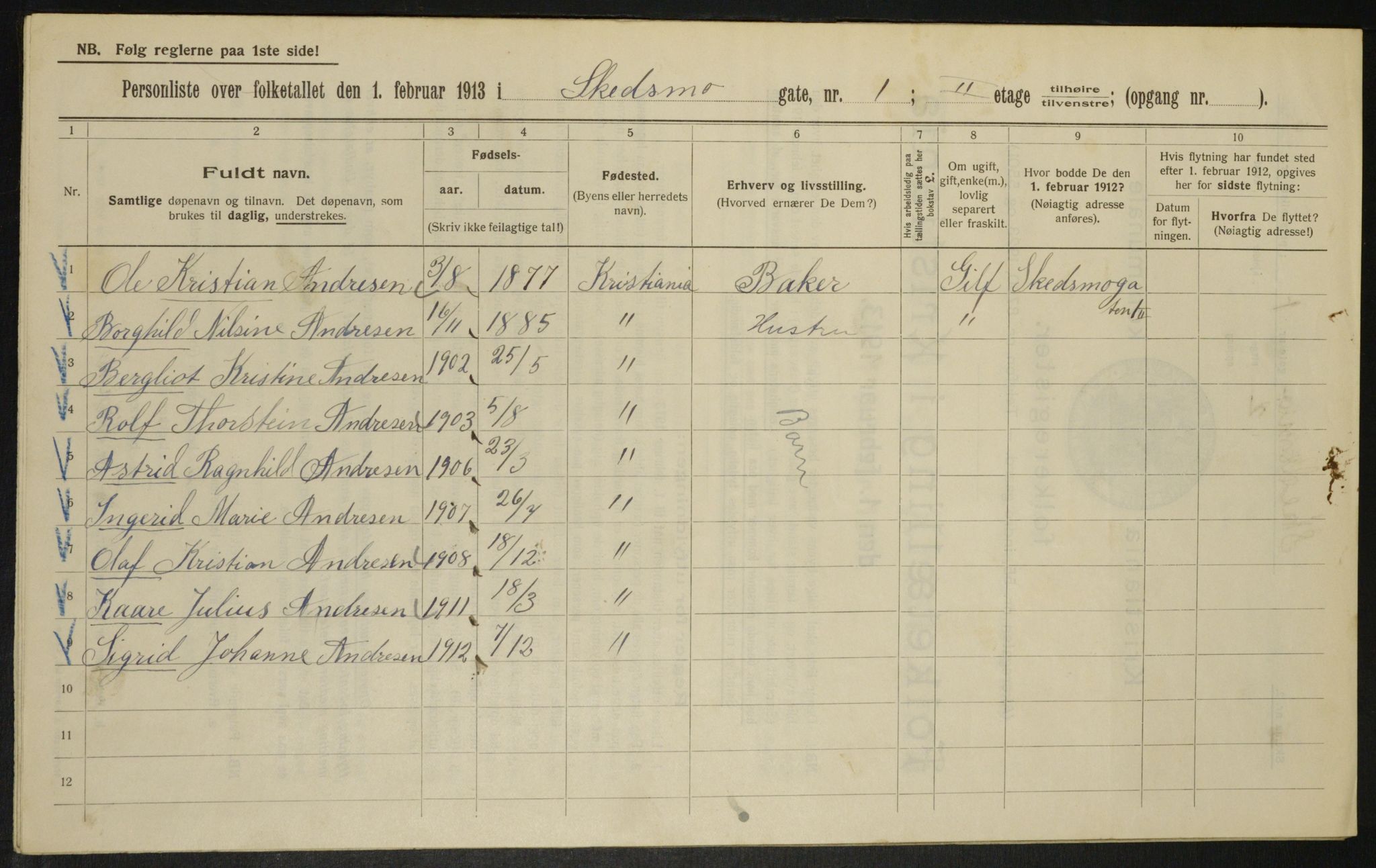 OBA, Municipal Census 1913 for Kristiania, 1913, p. 95281