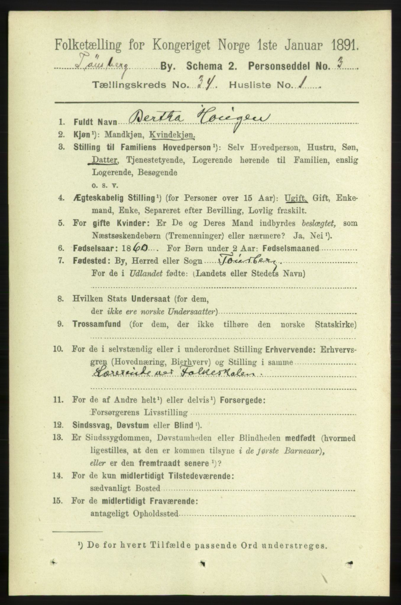 RA, 1891 census for 0705 Tønsberg, 1891, p. 7663