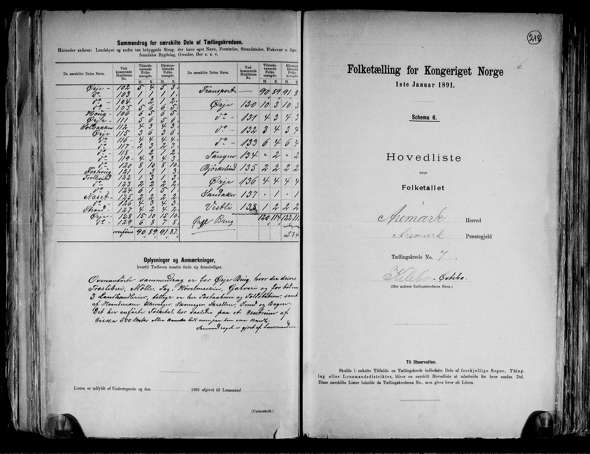 RA, 1891 census for 0118 Aremark, 1891, p. 22