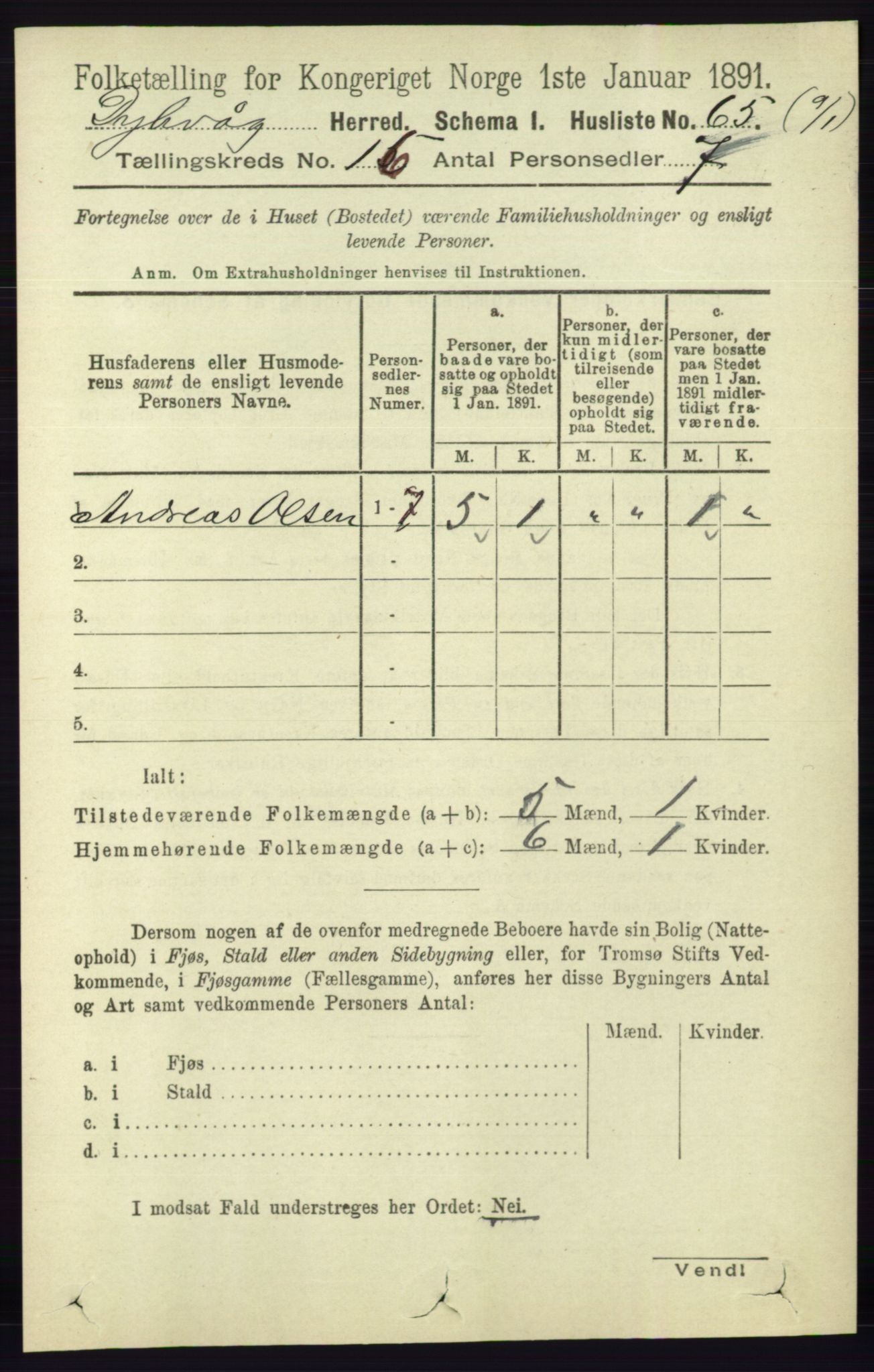 RA, 1891 census for 0915 Dypvåg, 1891, p. 6389