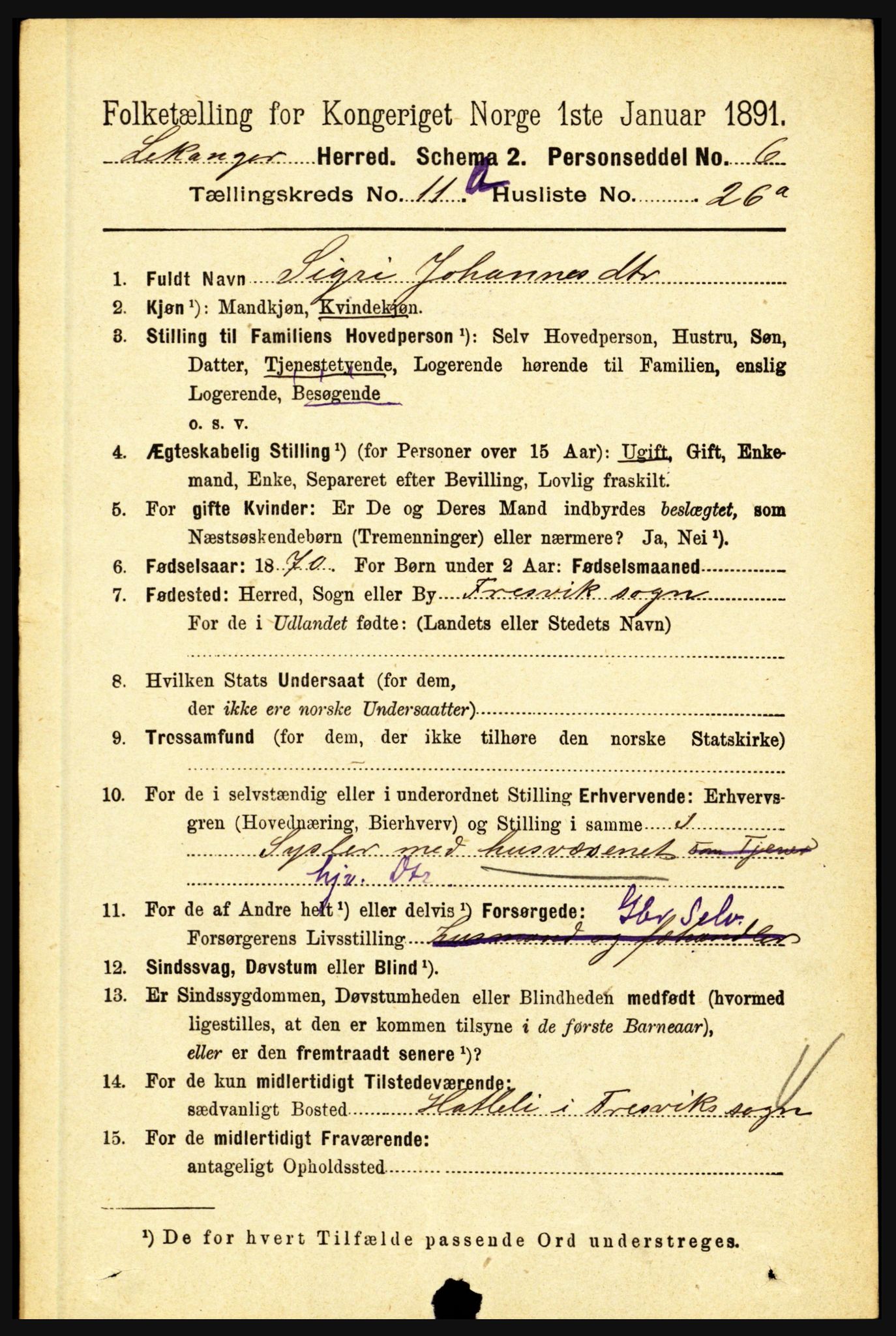 RA, 1891 census for 1419 Leikanger, 1891, p. 2140