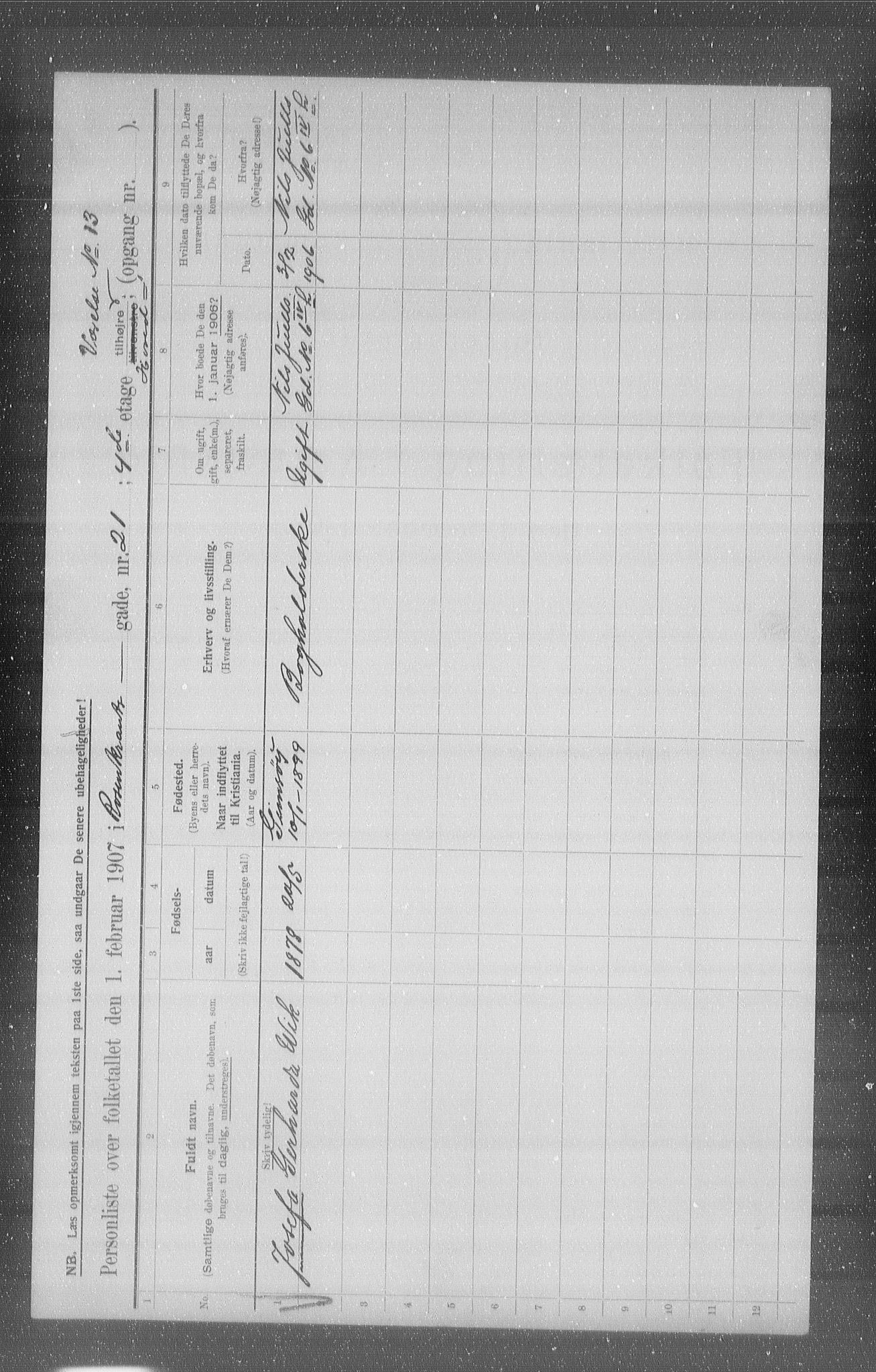 OBA, Municipal Census 1907 for Kristiania, 1907, p. 42907