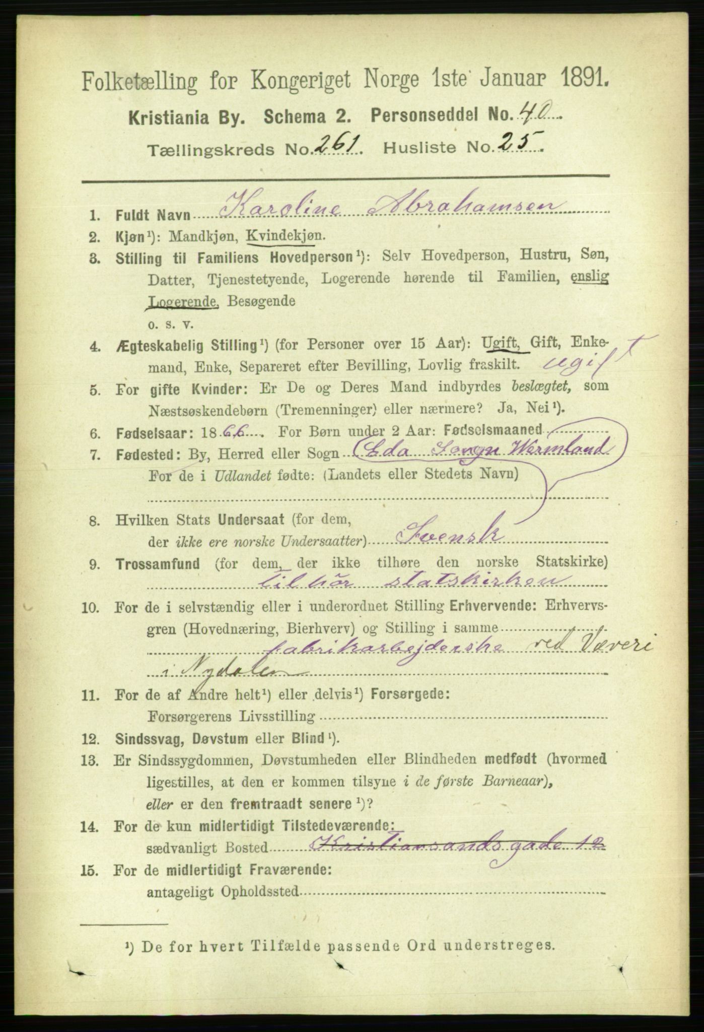 RA, 1891 census for 0301 Kristiania, 1891, p. 158698