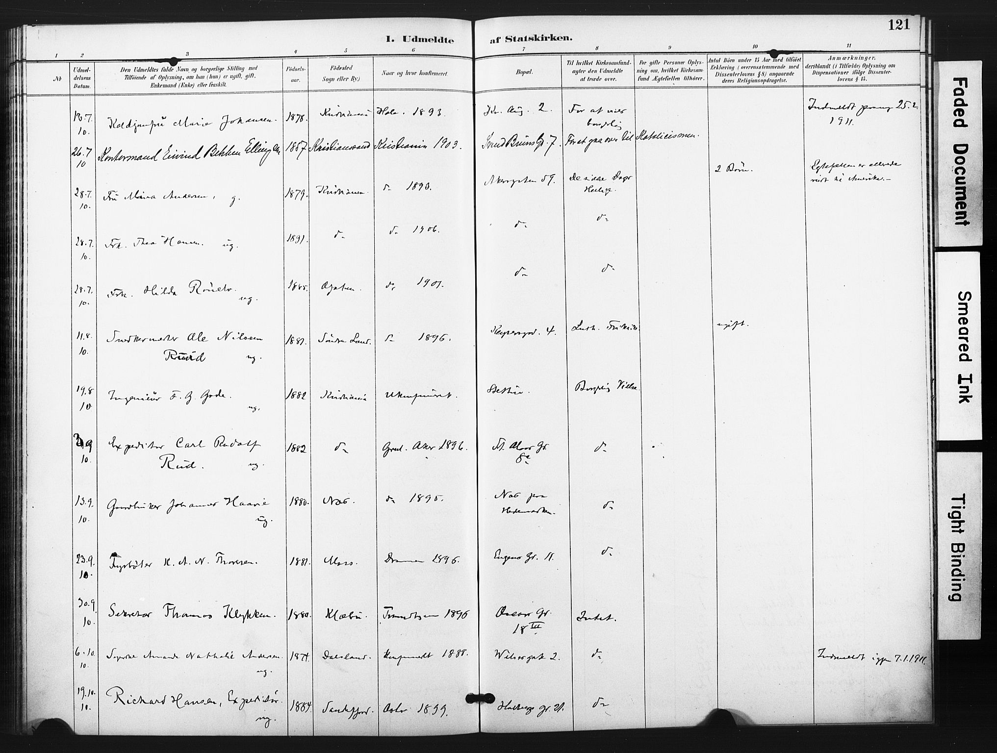 Trefoldighet prestekontor Kirkebøker, AV/SAO-A-10882/F/Ff/L0002: Parish register (official) no. VI 2, 1891-1918, p. 121