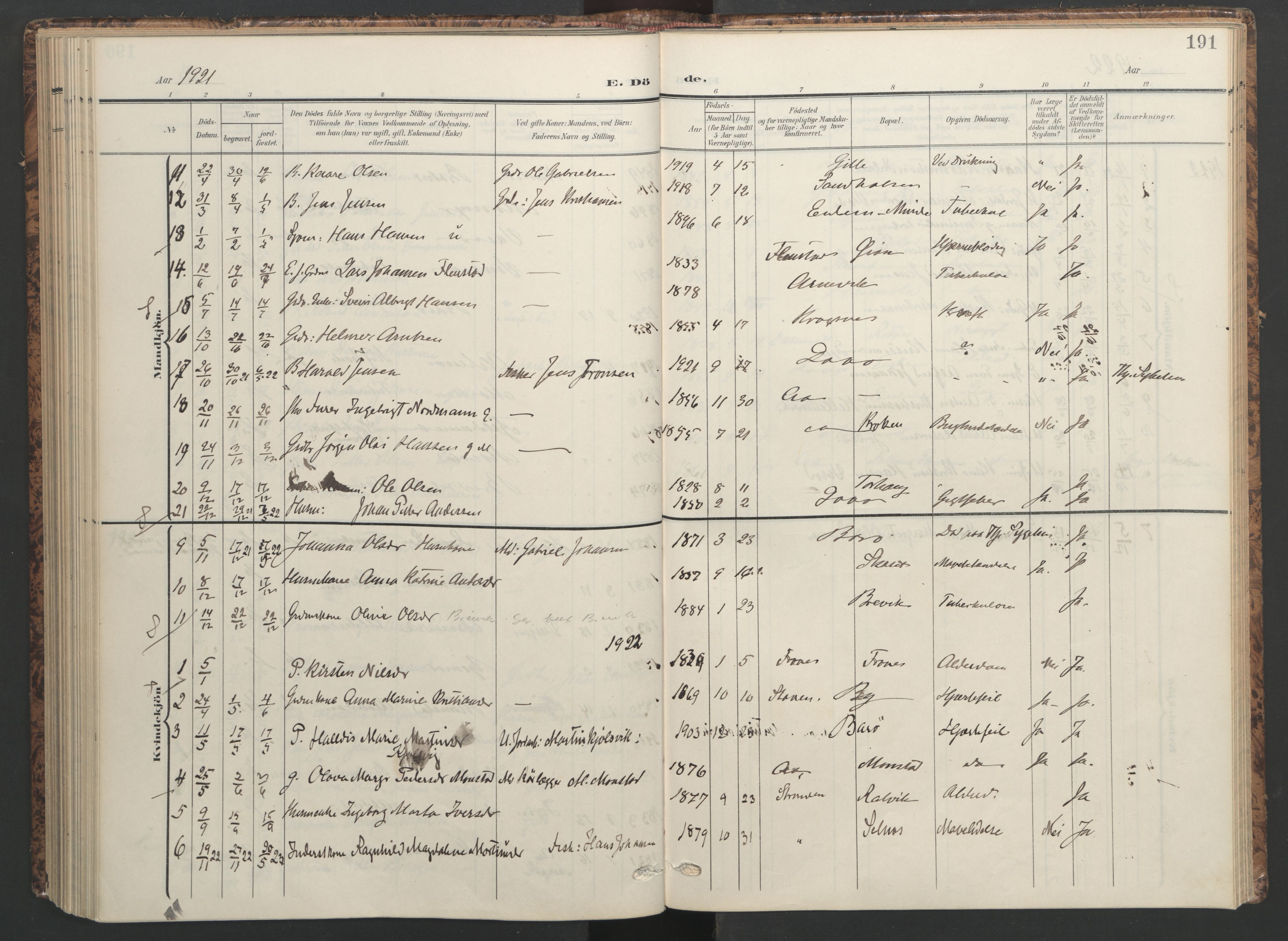 Ministerialprotokoller, klokkerbøker og fødselsregistre - Sør-Trøndelag, SAT/A-1456/655/L0682: Parish register (official) no. 655A11, 1908-1922, p. 191