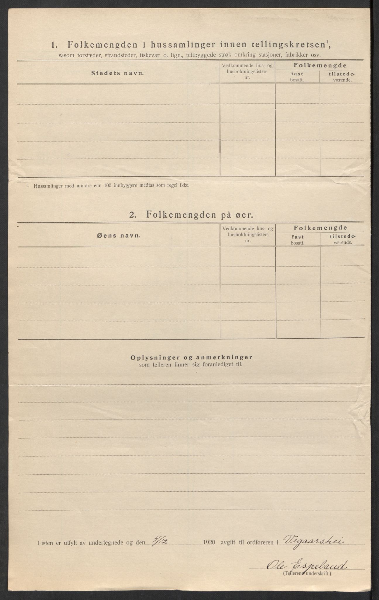 SAK, 1920 census for Vegårshei, 1920, p. 23