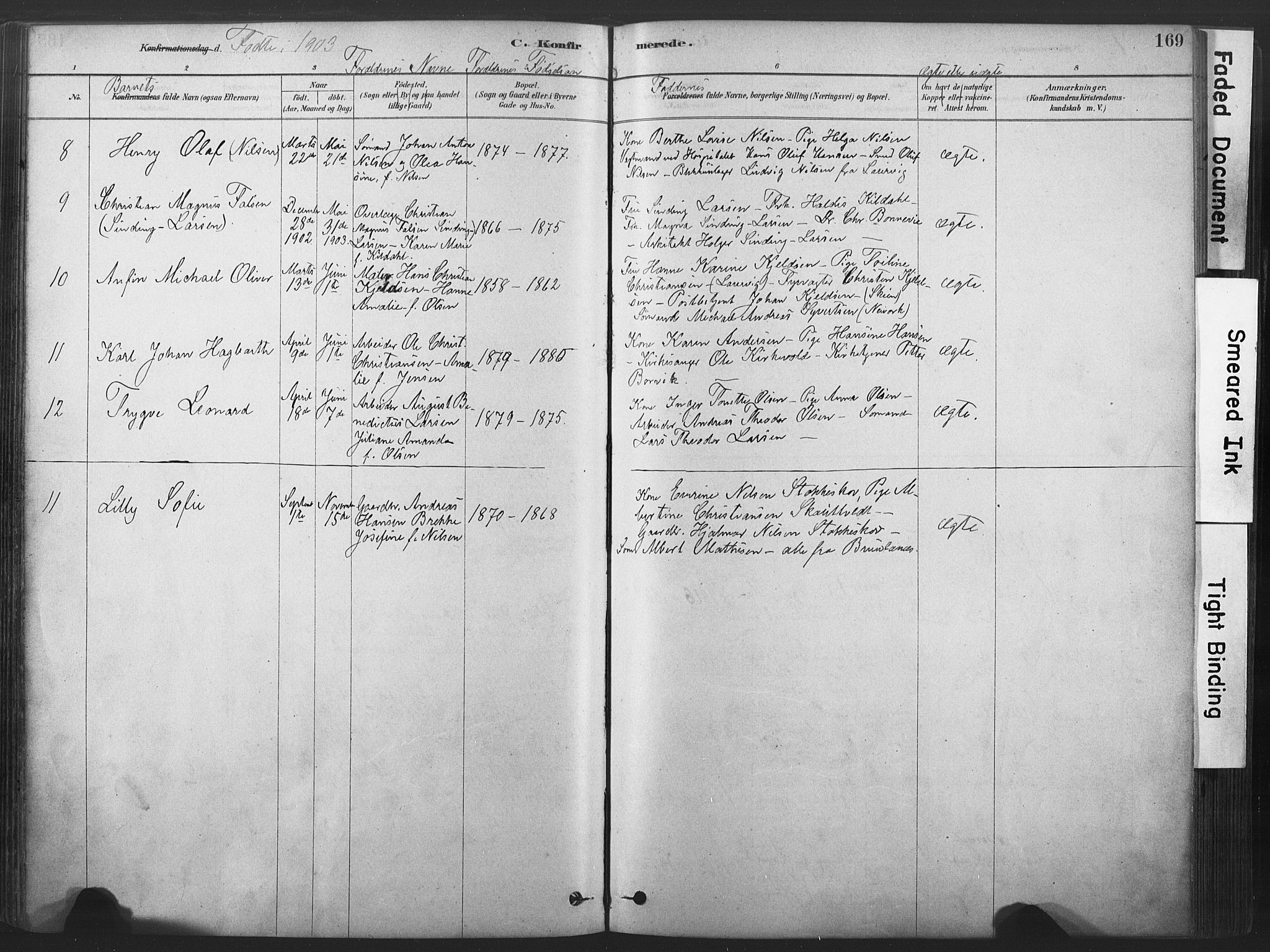 Stavern kirkebøker, SAKO/A-318/F/Fa/L0008: Parish register (official) no. 8, 1878-1905, p. 169