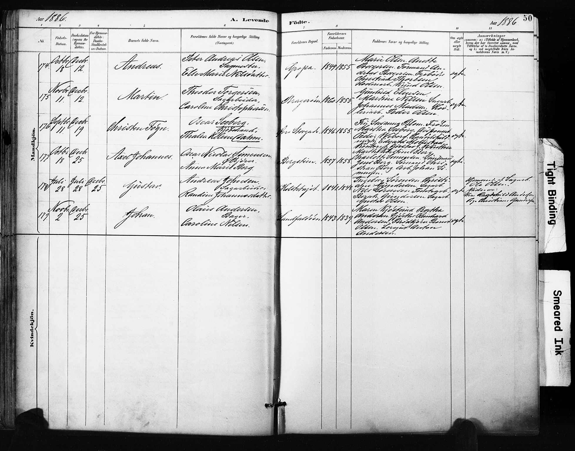 Bragernes kirkebøker, AV/SAKO-A-6/F/Fb/L0007: Parish register (official) no. II 7, 1885-1893, p. 50