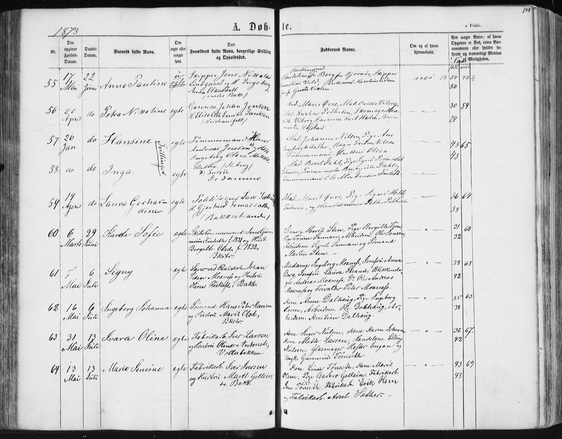 Ministerialprotokoller, klokkerbøker og fødselsregistre - Sør-Trøndelag, AV/SAT-A-1456/604/L0186: Parish register (official) no. 604A07, 1866-1877, p. 174