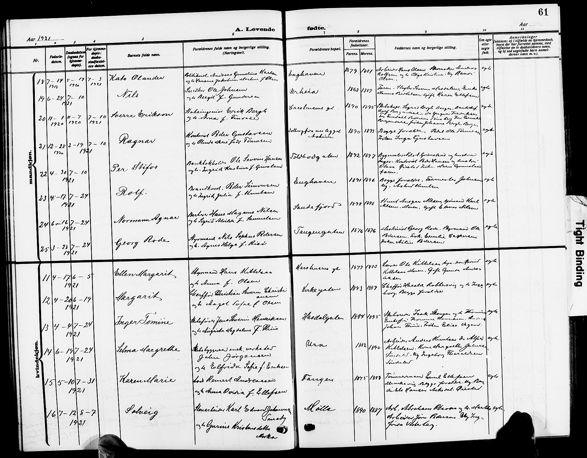 Risør sokneprestkontor, AV/SAK-1111-0035/F/Fb/L0008: Parish register (copy) no. B 8, 1909-1921, p. 61