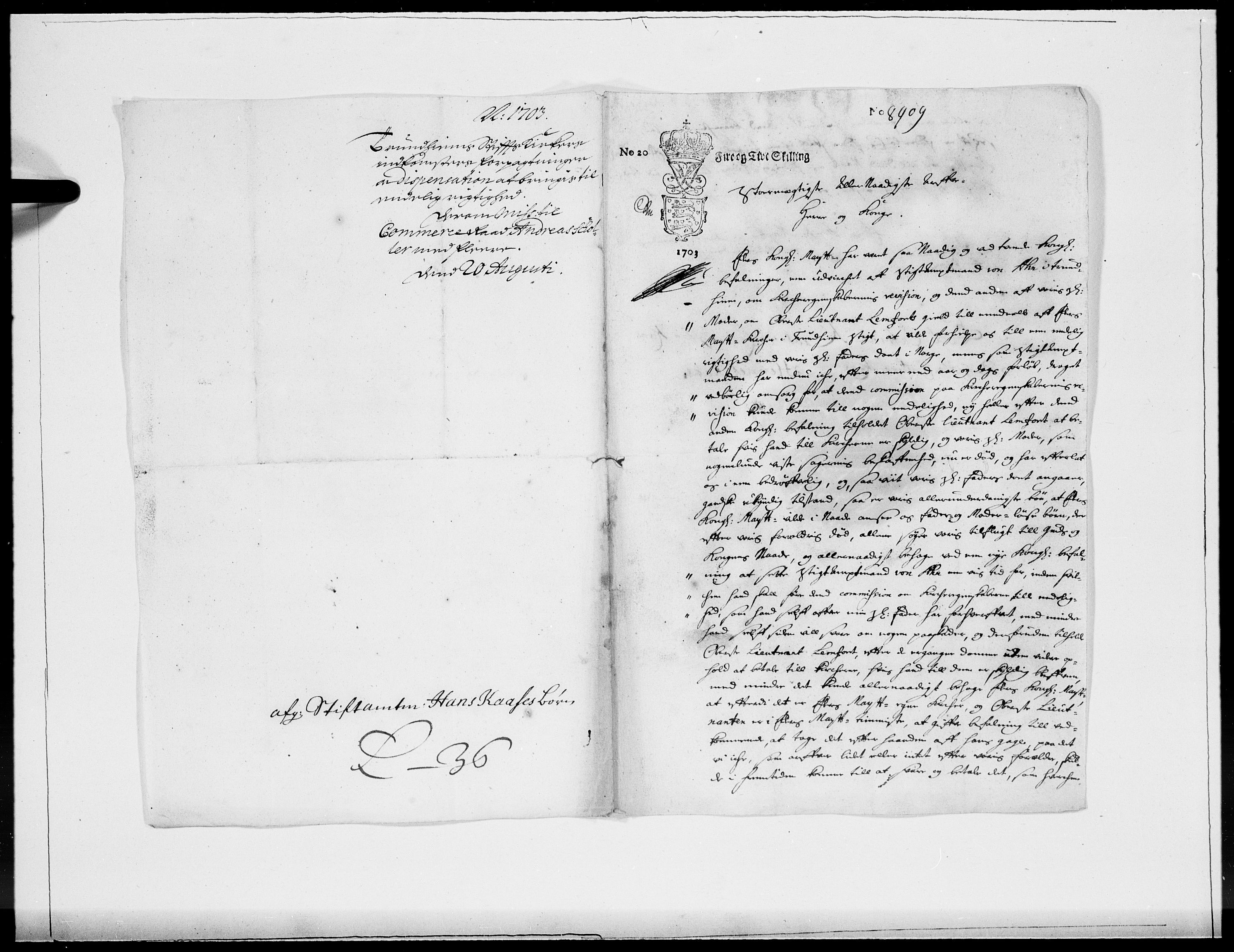 Danske Kanselli 1572-1799, AV/RA-EA-3023/F/Fc/Fcc/Fcca/L0054: Norske innlegg 1572-1799, 1703, p. 393