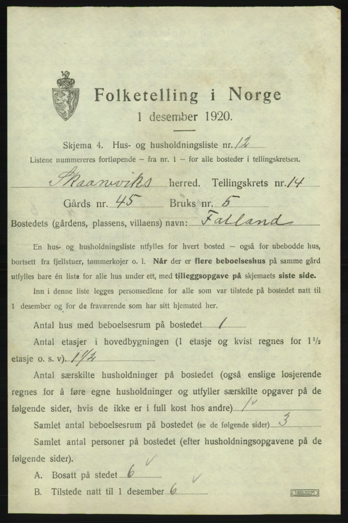 SAB, 1920 census for Skånevik, 1920, p. 1526