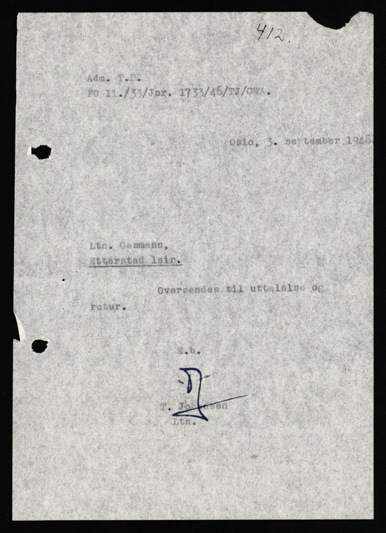 Forsvaret, Forsvarets overkommando II, AV/RA-RAFA-3915/D/Db/L0026: CI Questionaires. Tyske okkupasjonsstyrker i Norge. Tyskere., 1945-1946, p. 65