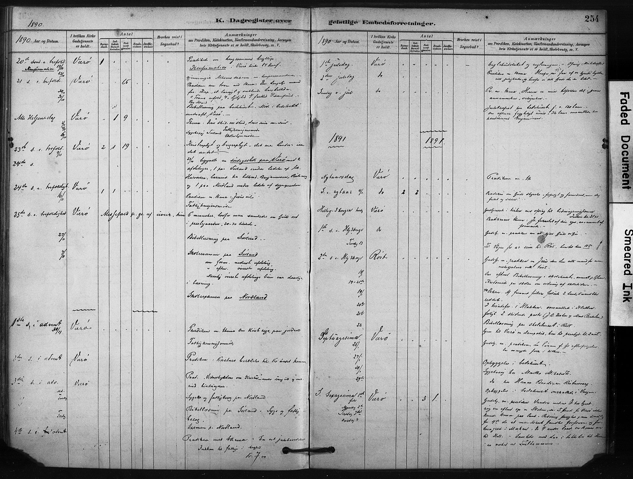 Ministerialprotokoller, klokkerbøker og fødselsregistre - Nordland, AV/SAT-A-1459/807/L0122: Parish register (official) no. 807A05, 1880-1902, p. 254