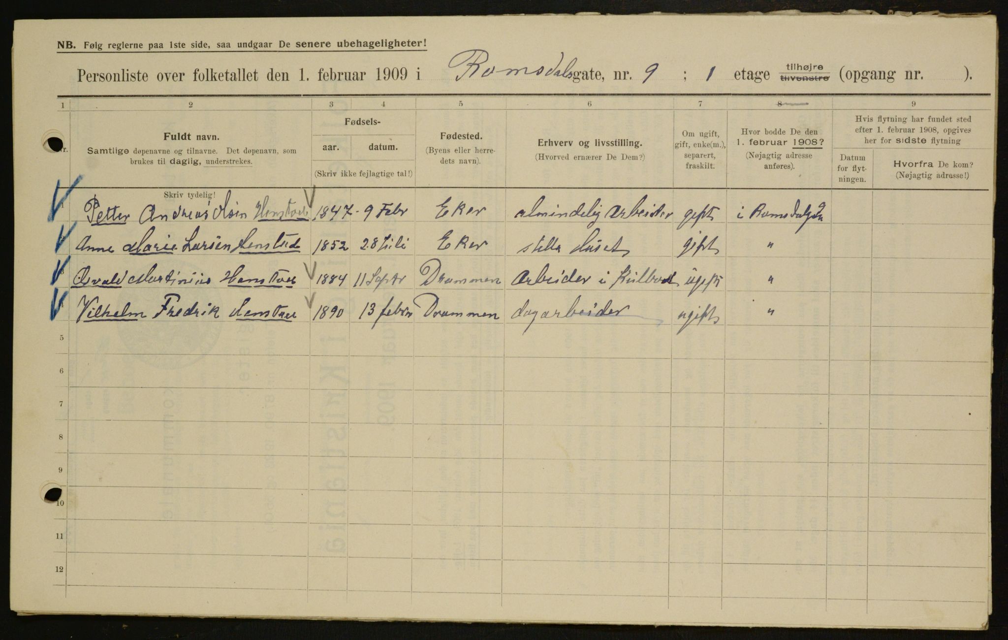 OBA, Municipal Census 1909 for Kristiania, 1909, p. 75555