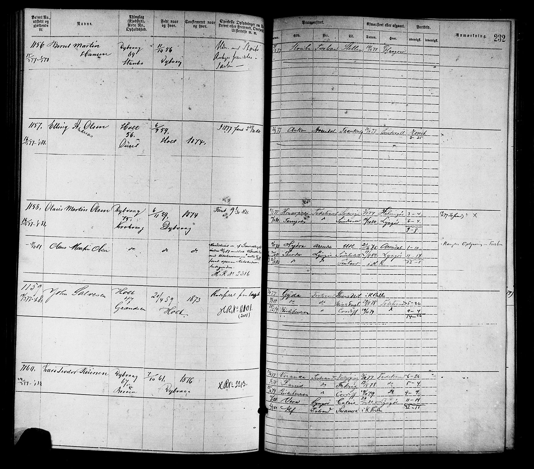 Tvedestrand mønstringskrets, SAK/2031-0011/F/Fa/L0001: Annotasjonsrulle nr 1-1905 med register, R-1, 1866-1886, p. 254