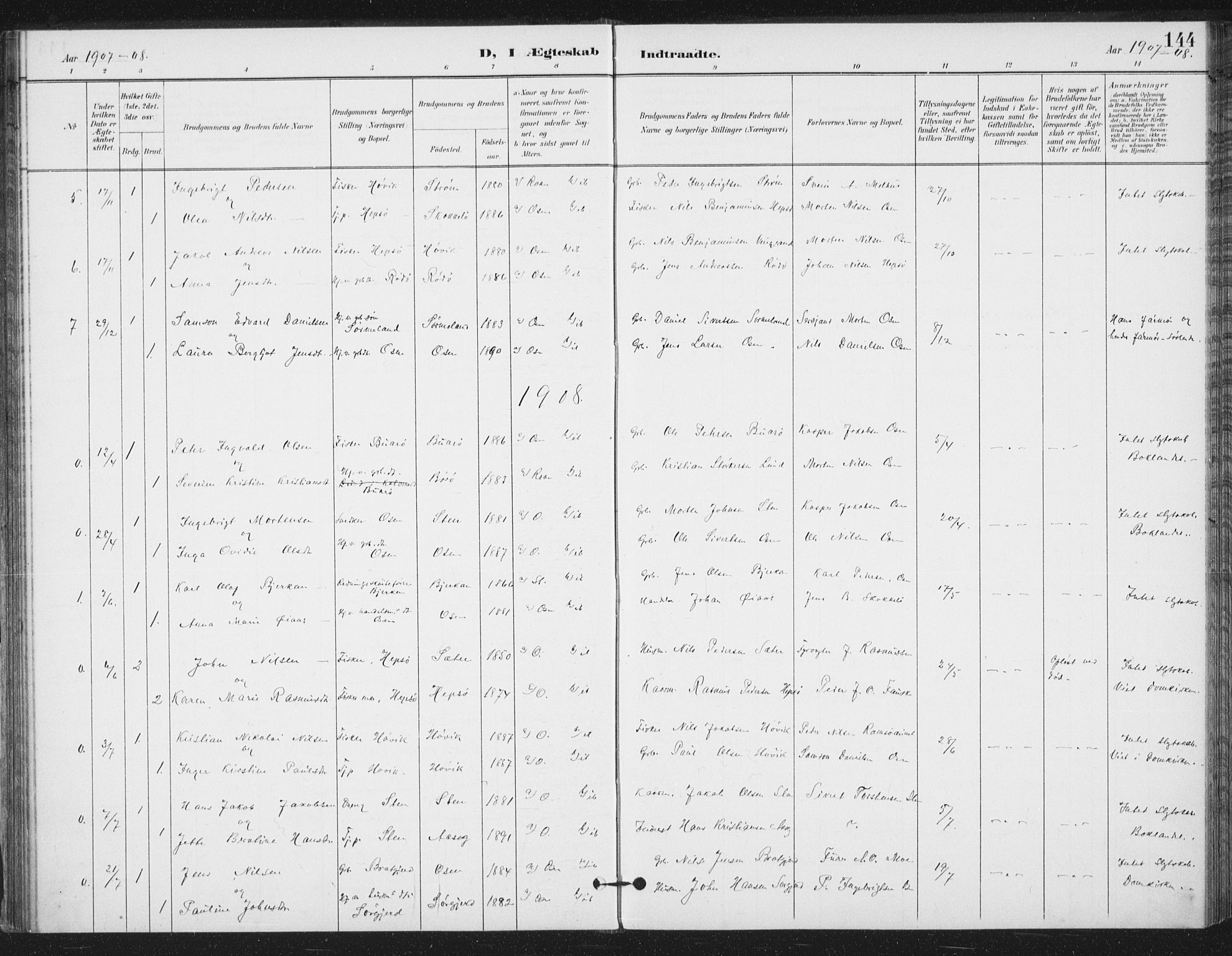 Ministerialprotokoller, klokkerbøker og fødselsregistre - Sør-Trøndelag, SAT/A-1456/658/L0723: Parish register (official) no. 658A02, 1897-1912, p. 144