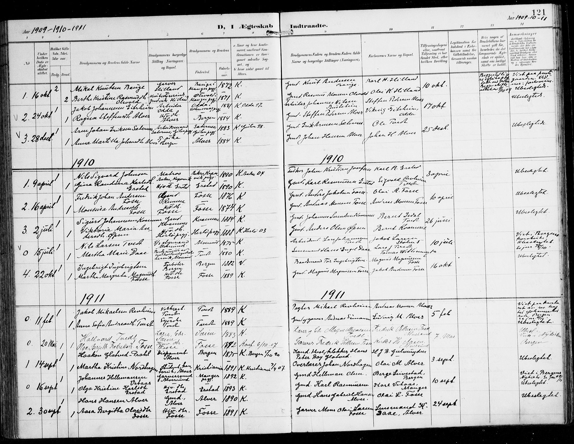 Alversund Sokneprestembete, SAB/A-73901/H/Ha/Haa/Haaa/L0003: Parish register (official) no. A 3, 1897-1926, p. 121