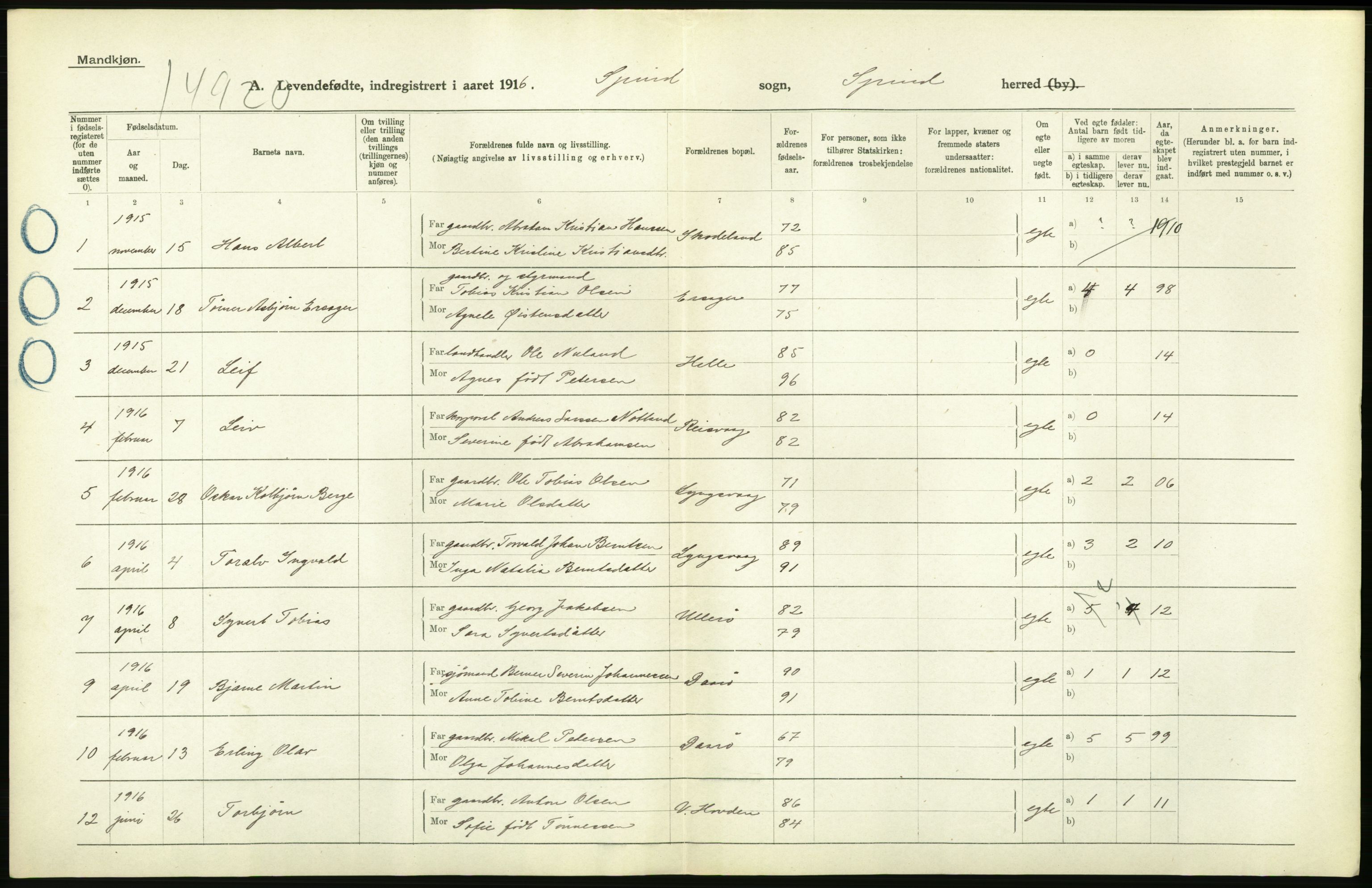 Statistisk sentralbyrå, Sosiodemografiske emner, Befolkning, AV/RA-S-2228/D/Df/Dfb/Dfbf/L0027: Lister og Mandals amt: Levendefødte menn og kvinner. Bygder og byer., 1916, p. 114