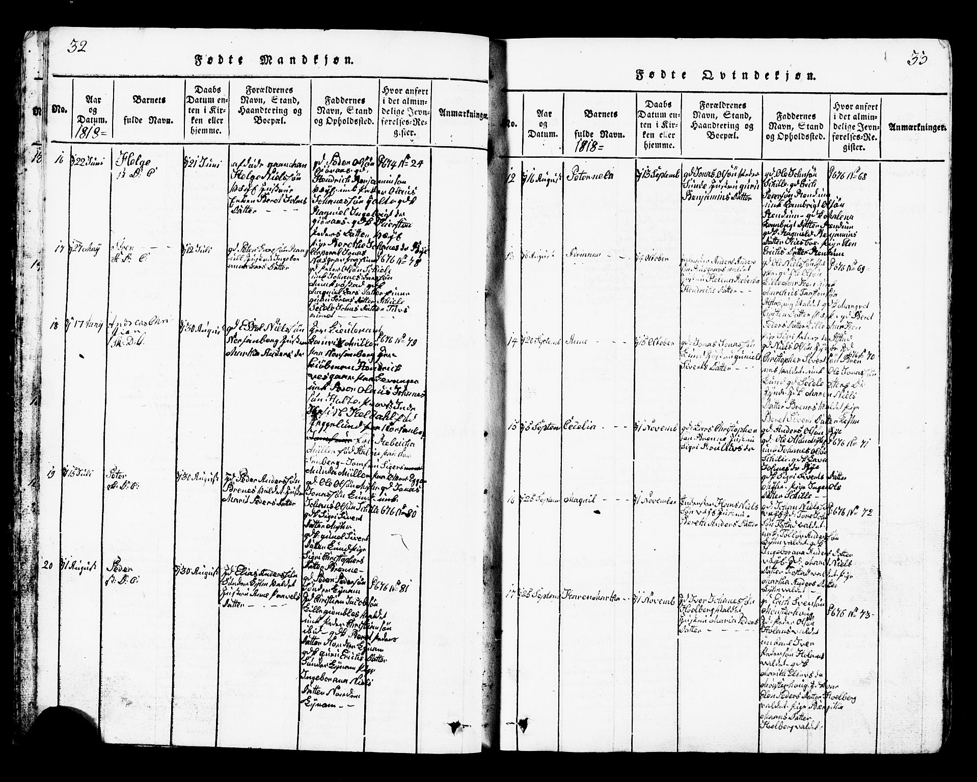 Ministerialprotokoller, klokkerbøker og fødselsregistre - Nord-Trøndelag, AV/SAT-A-1458/717/L0169: Parish register (copy) no. 717C01, 1816-1834, p. 32-33